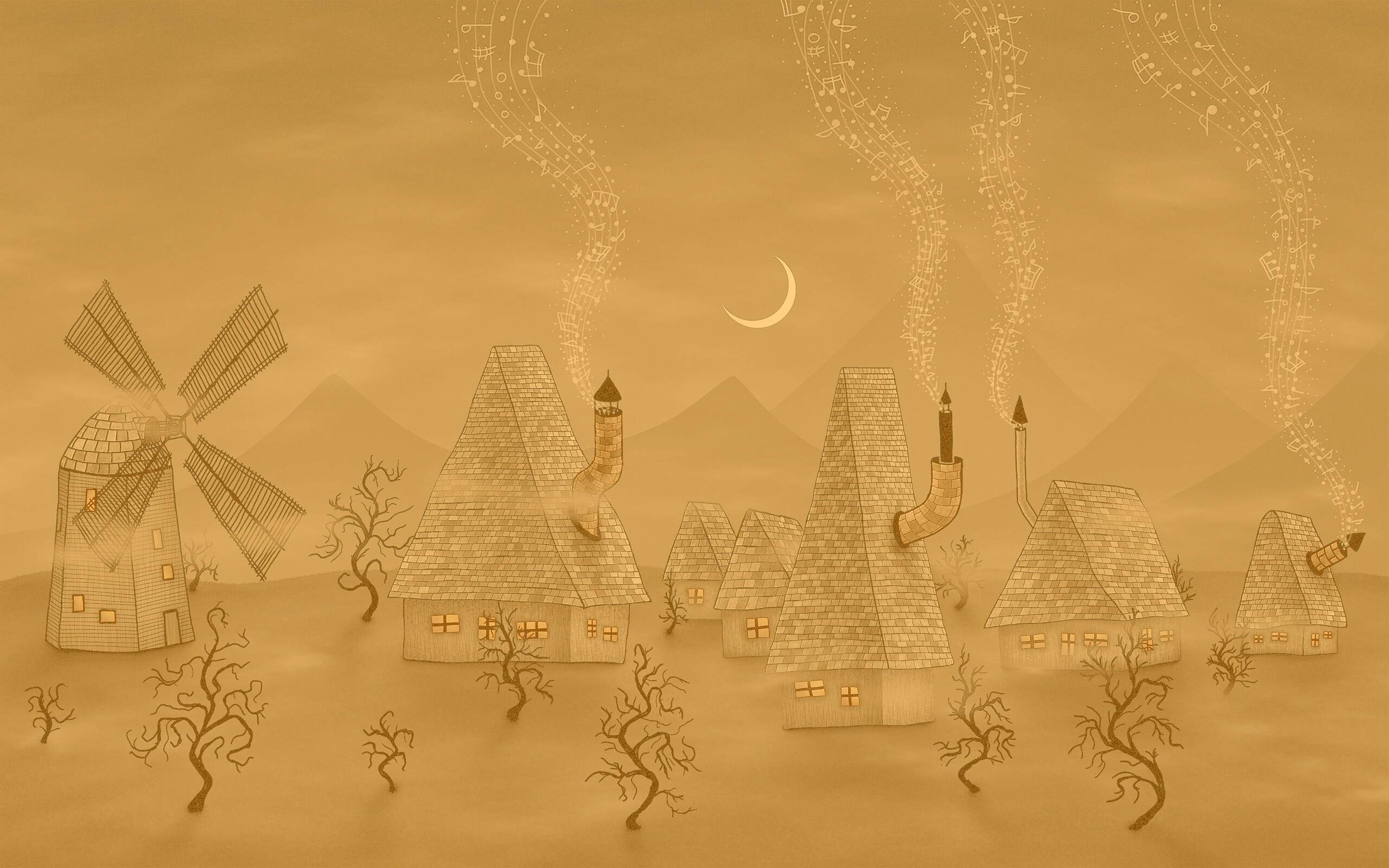 Ночная деревенька обои