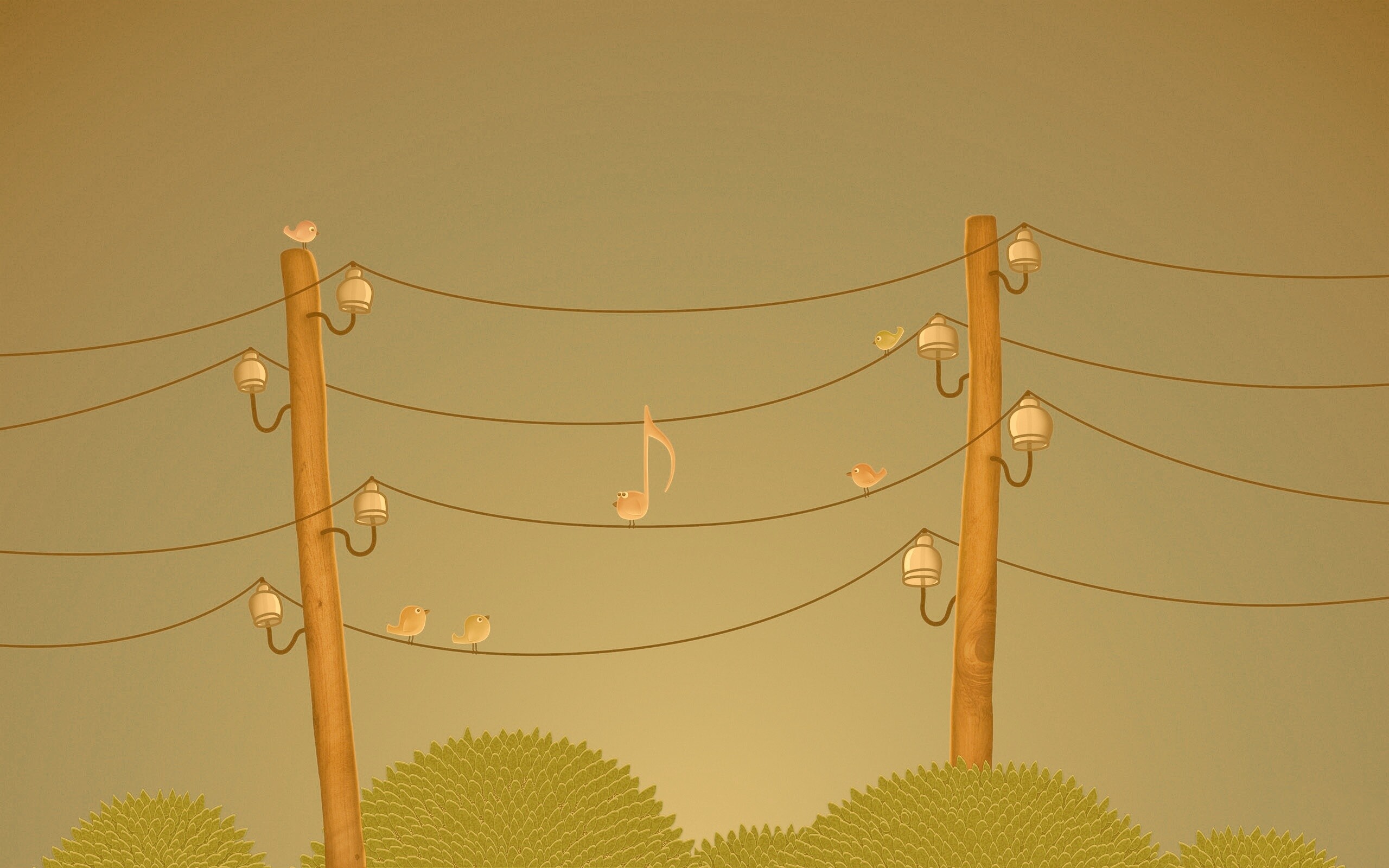 Нотка и птички на проводах обои
