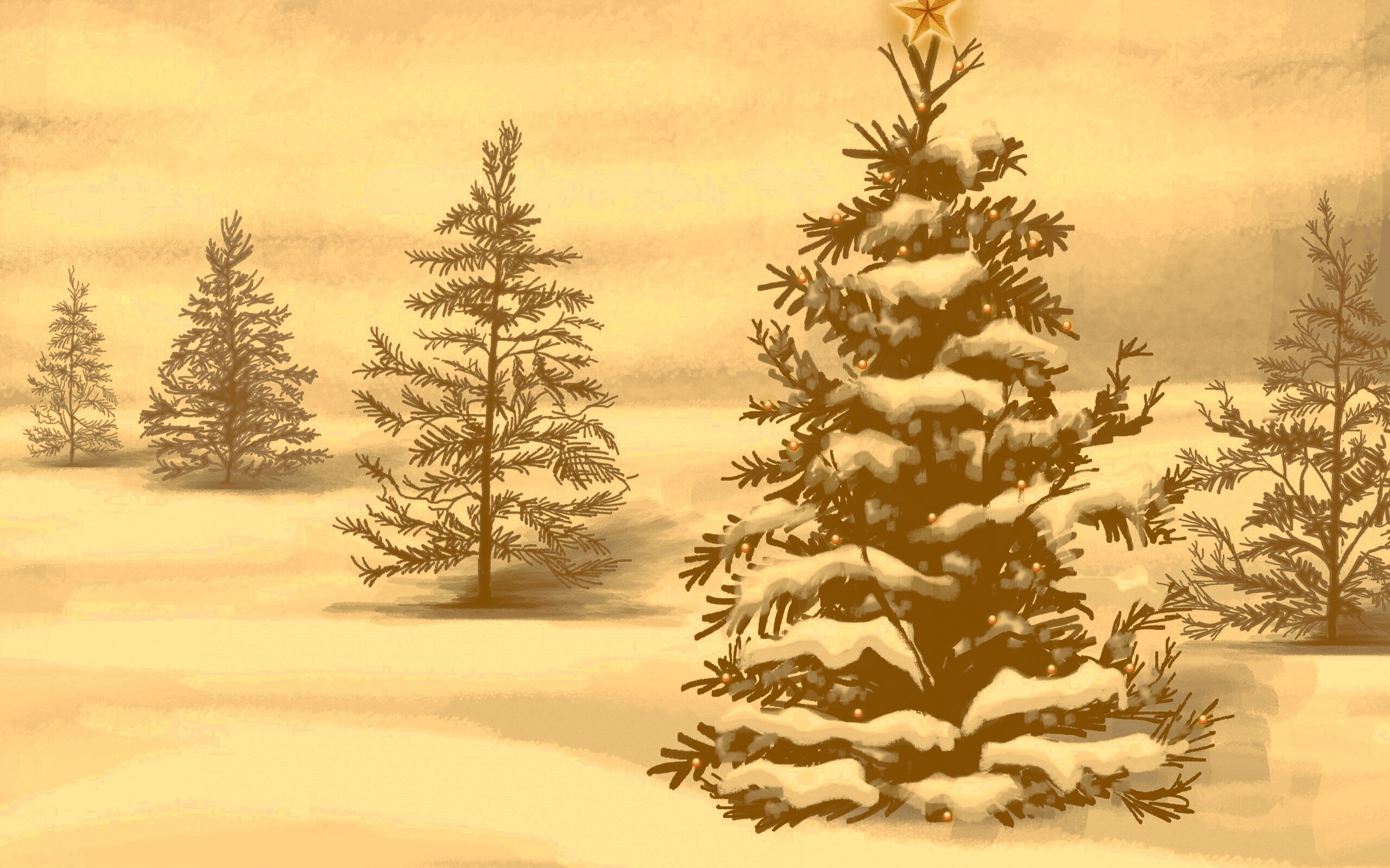 Украшенная ёлочка в лесу обои