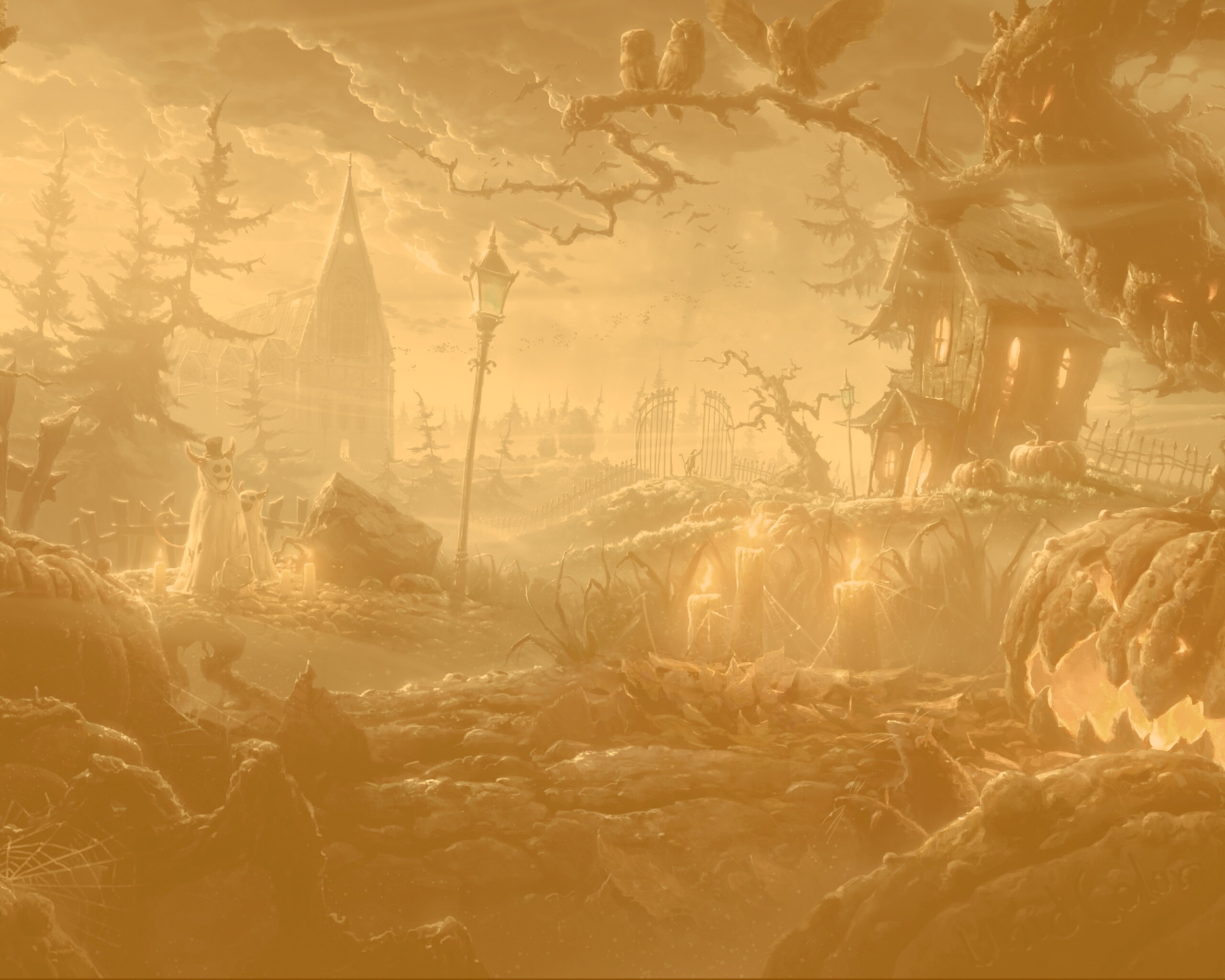 Страшный хэллоувинский пейзаж обои