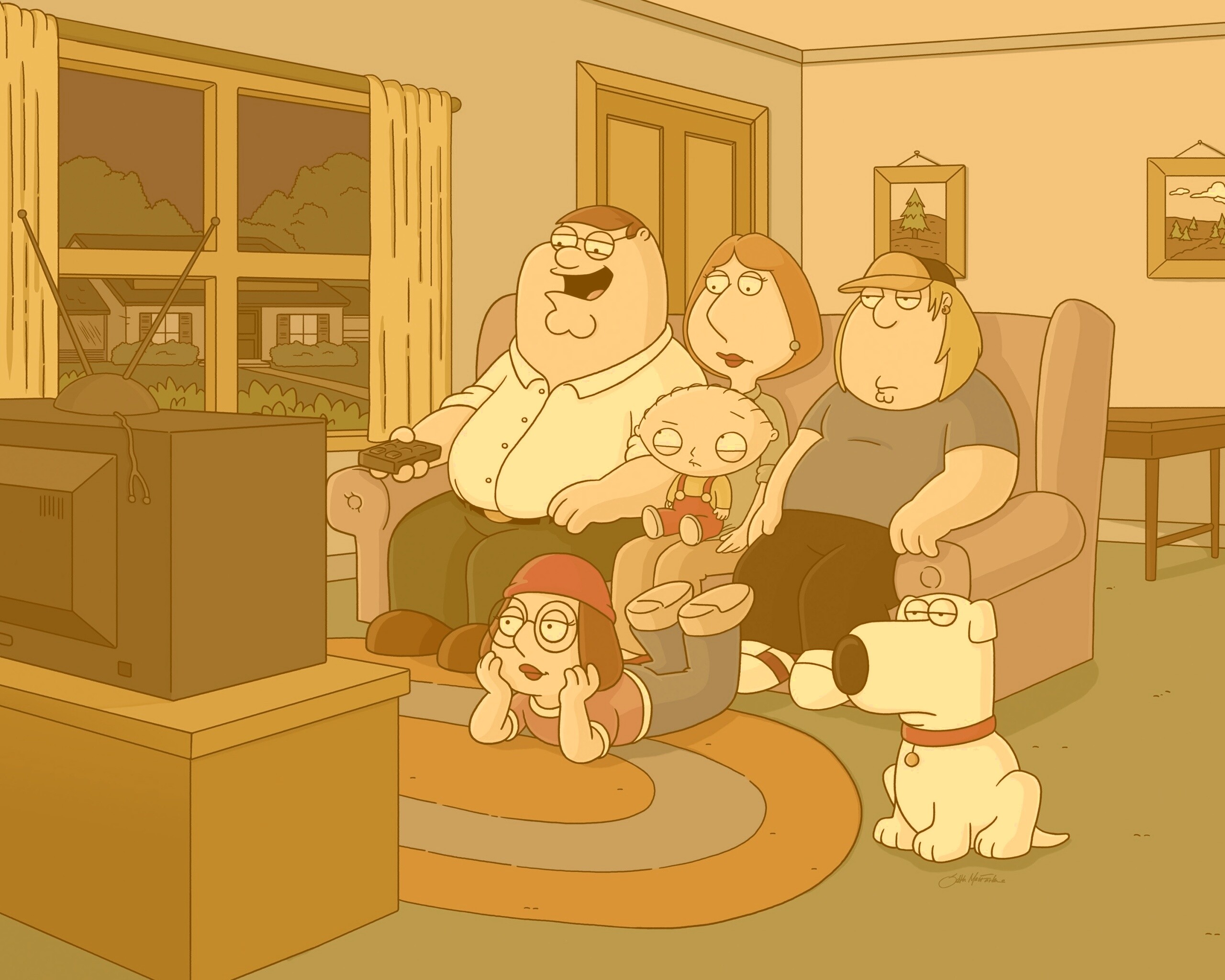 Гриффины всей семьей перед телевизором обои
