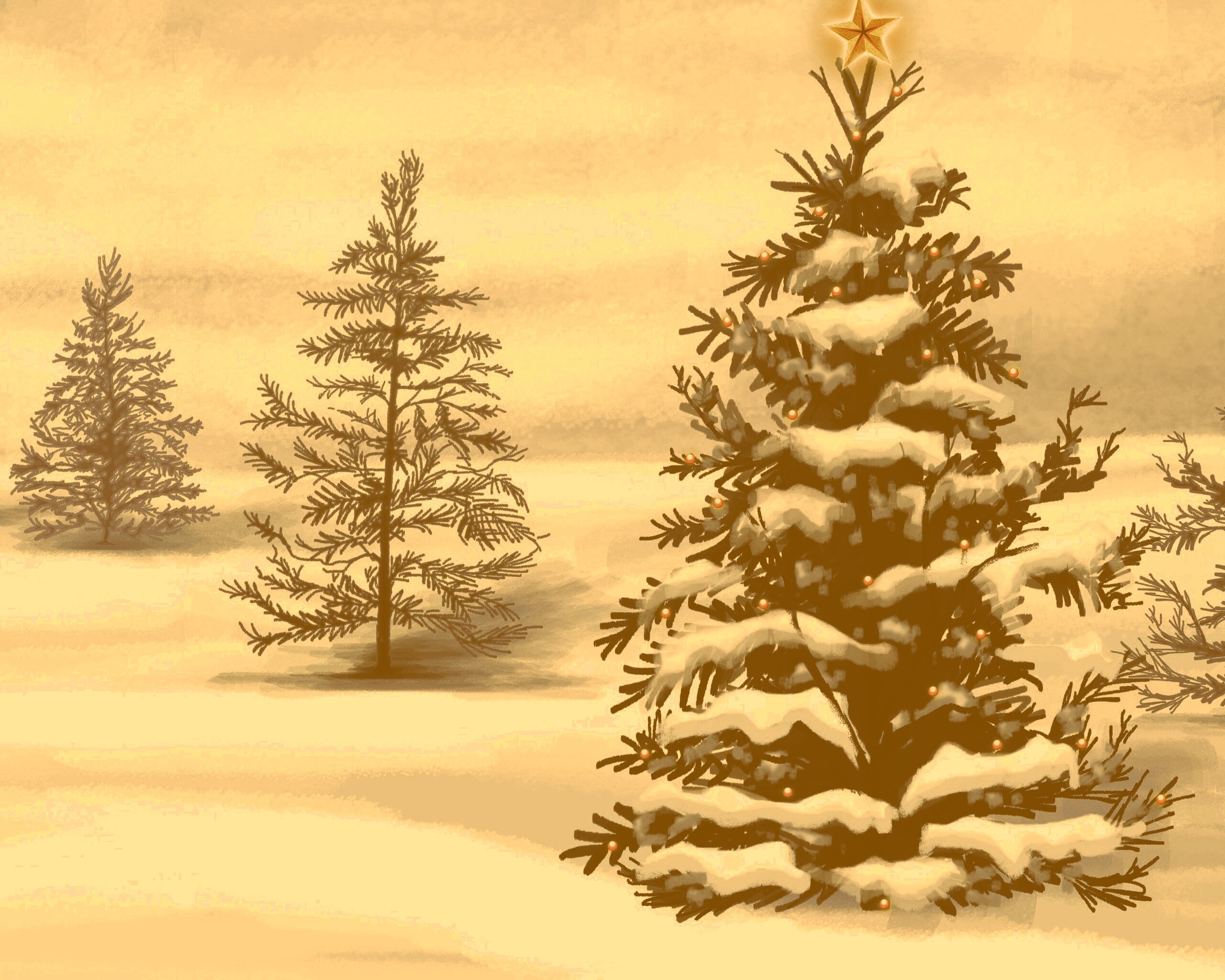 Украшенная ёлочка в лесу обои