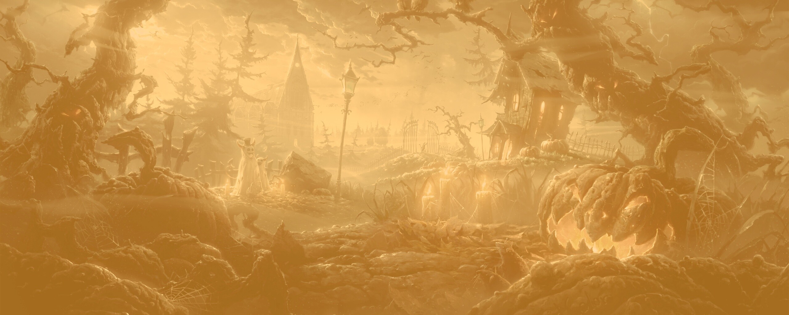 Страшный хэллоувинский пейзаж обои