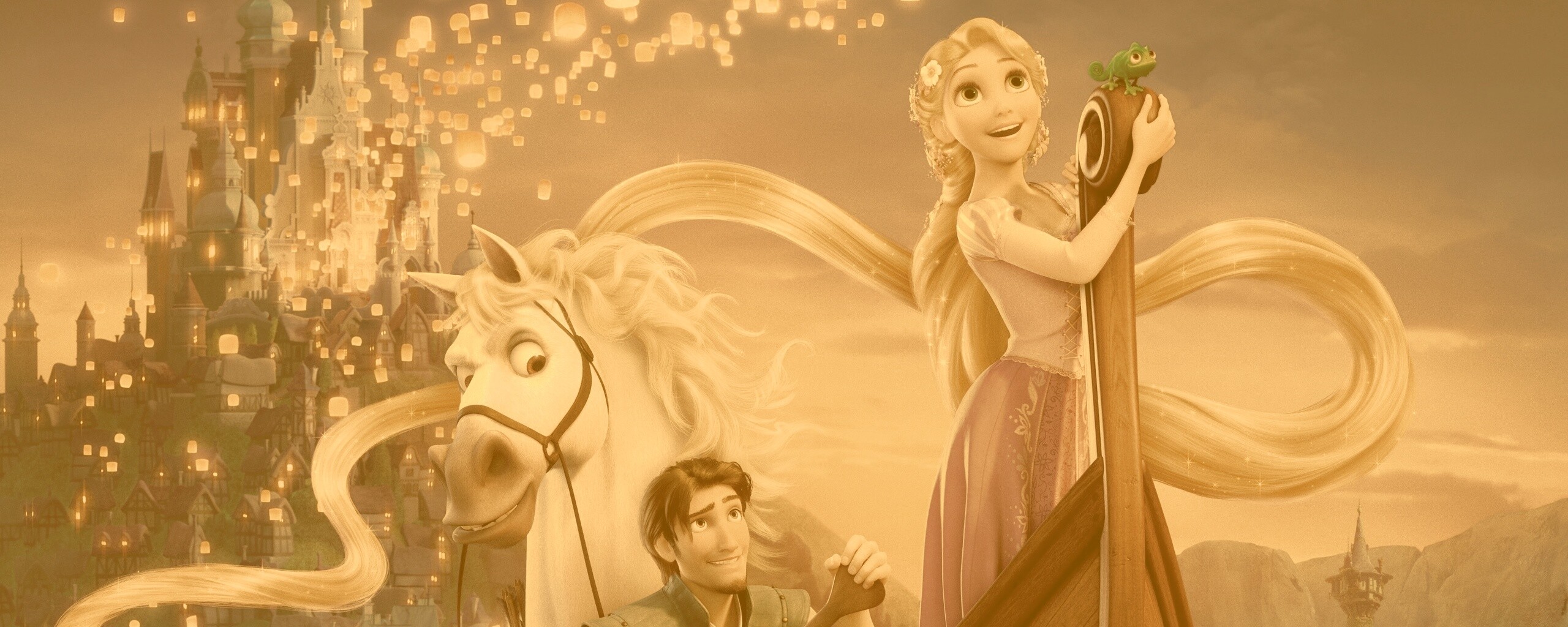 Рапунцель и Флин на лодке обои