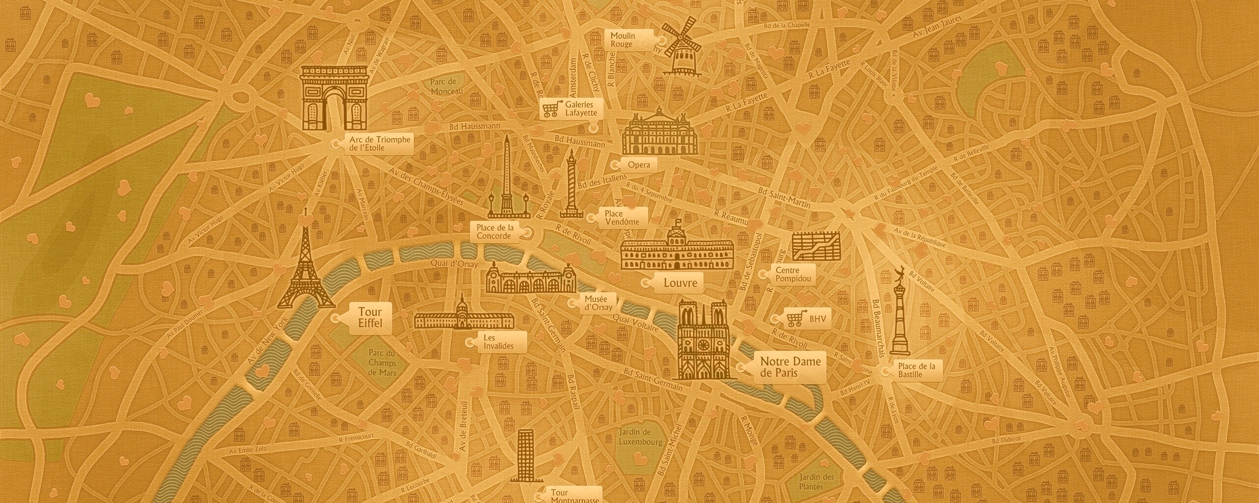 Карта Парижа обои