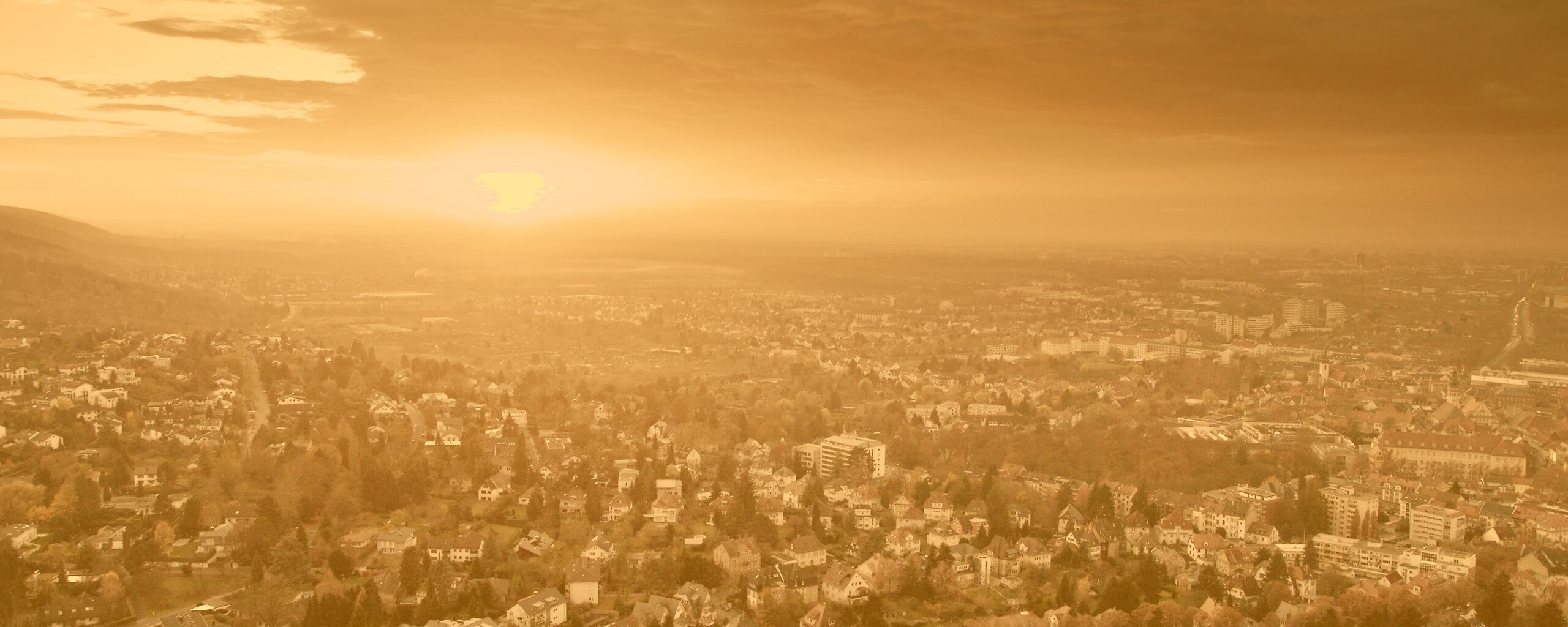 Закат над городом обои