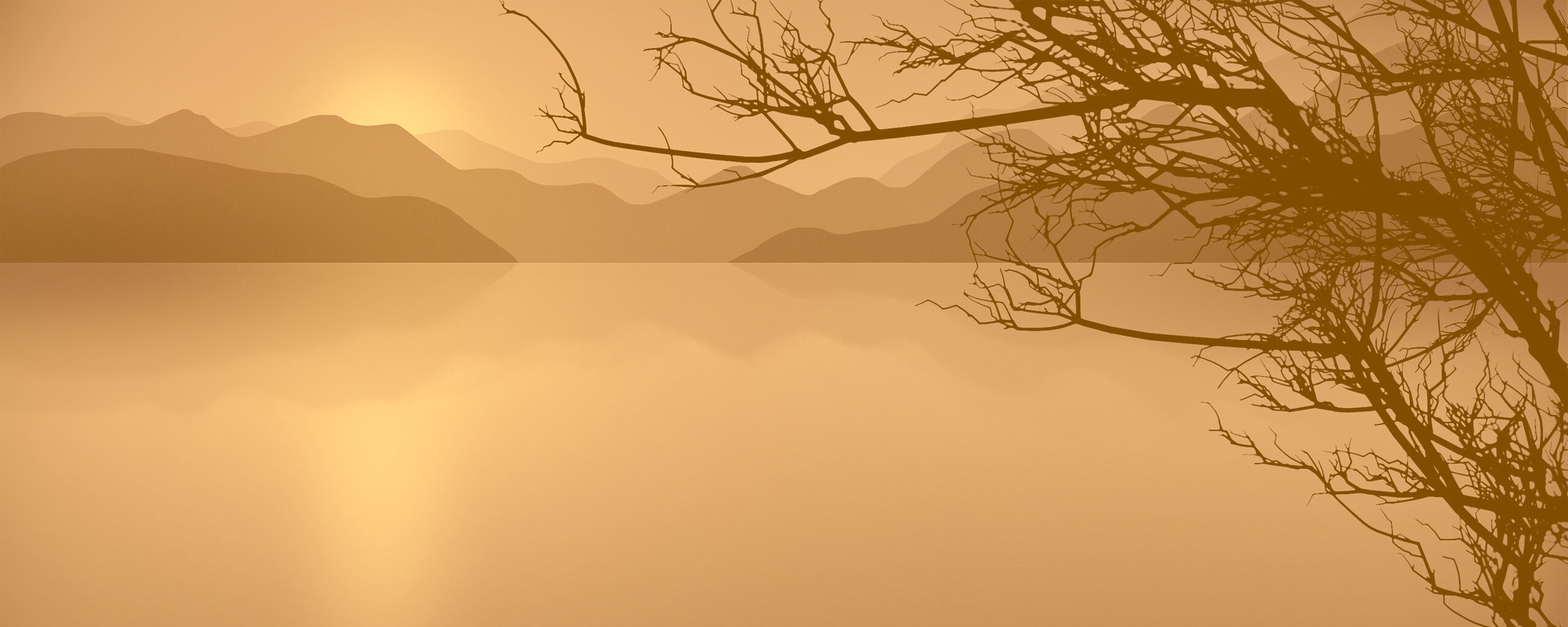 Ветка над вечерним озером обои