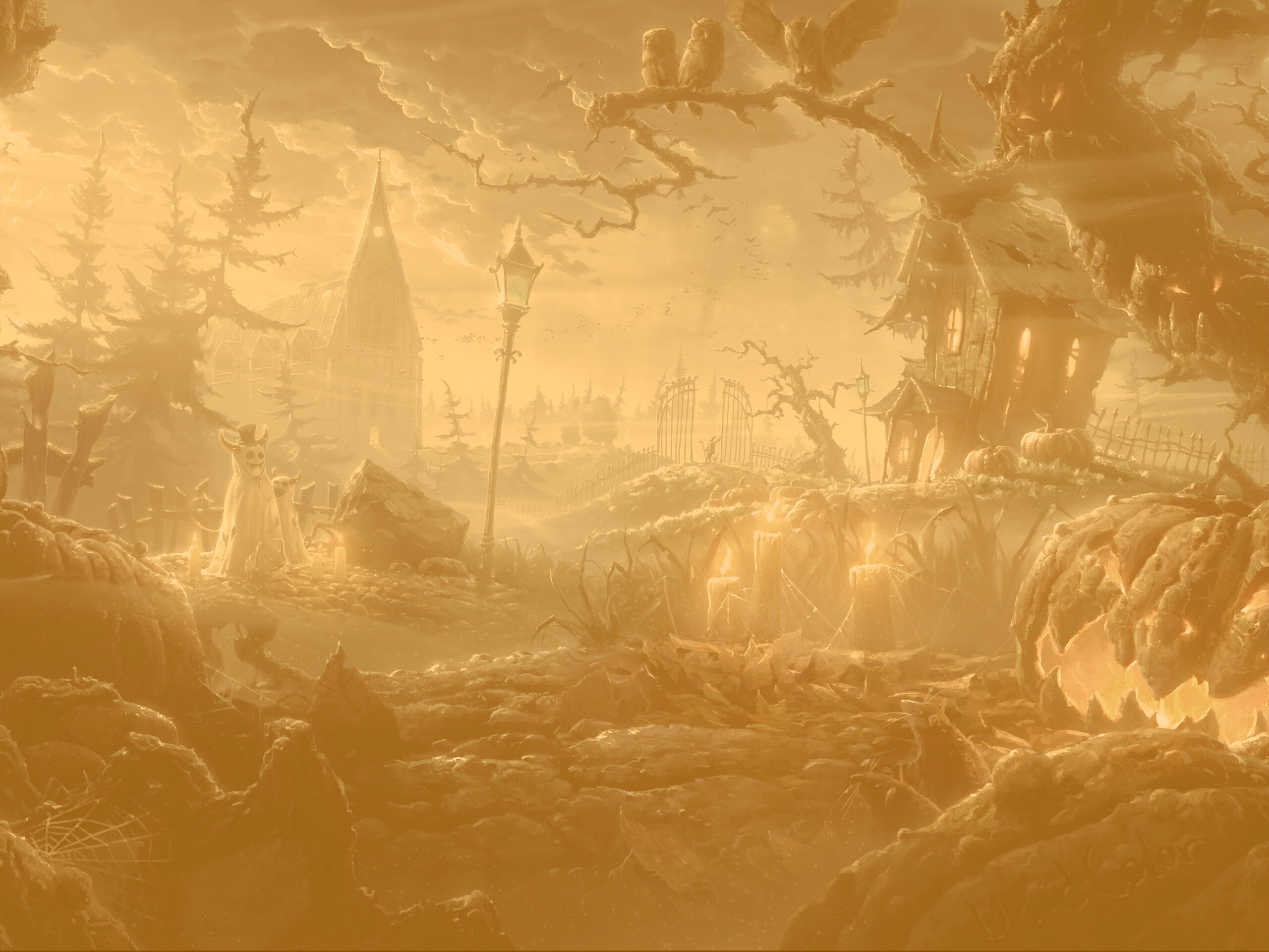 Страшный хэллоувинский пейзаж обои