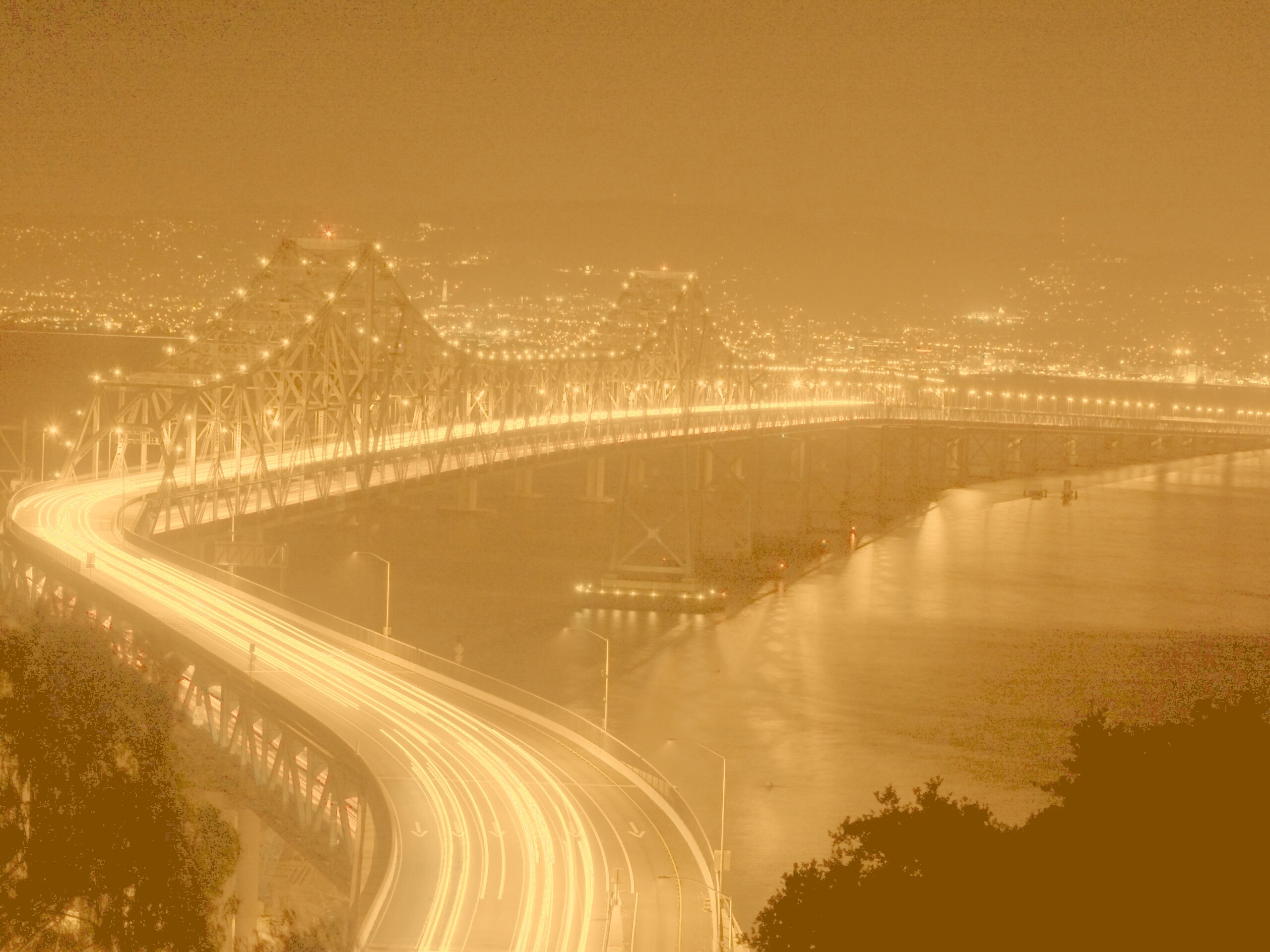 Вид на мост ночью обои