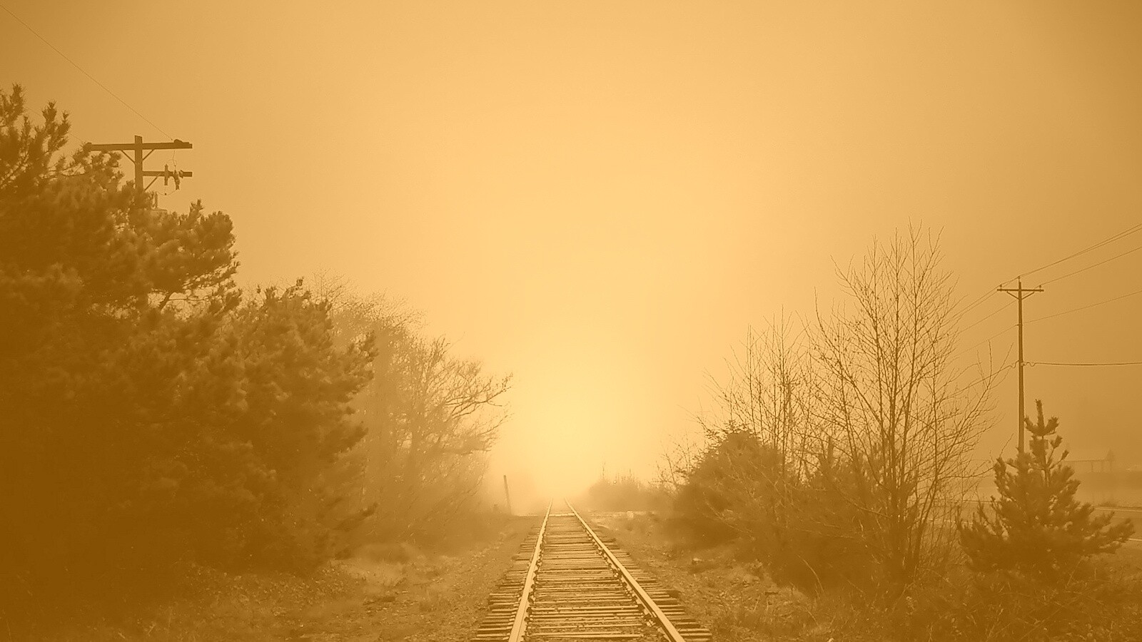 Железная дорога уходит в туман обои