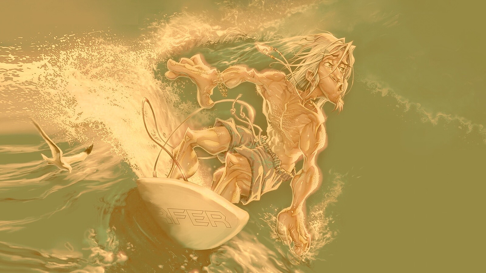 Карикатура на серфера обои