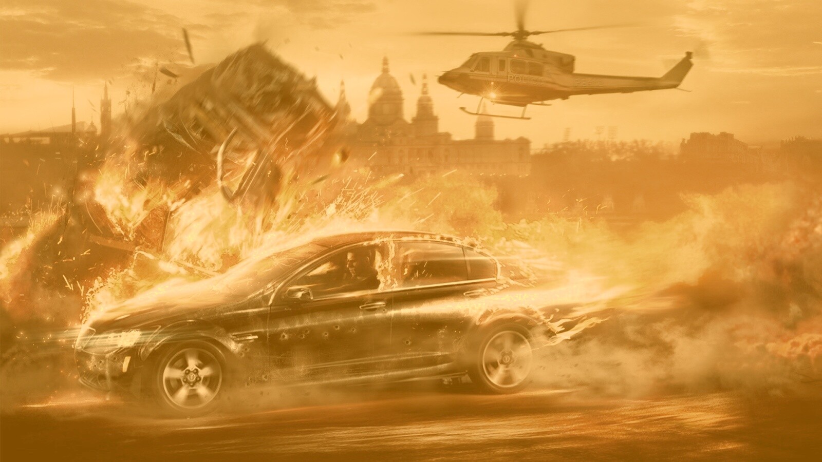 Погоня за горящей машиной обои