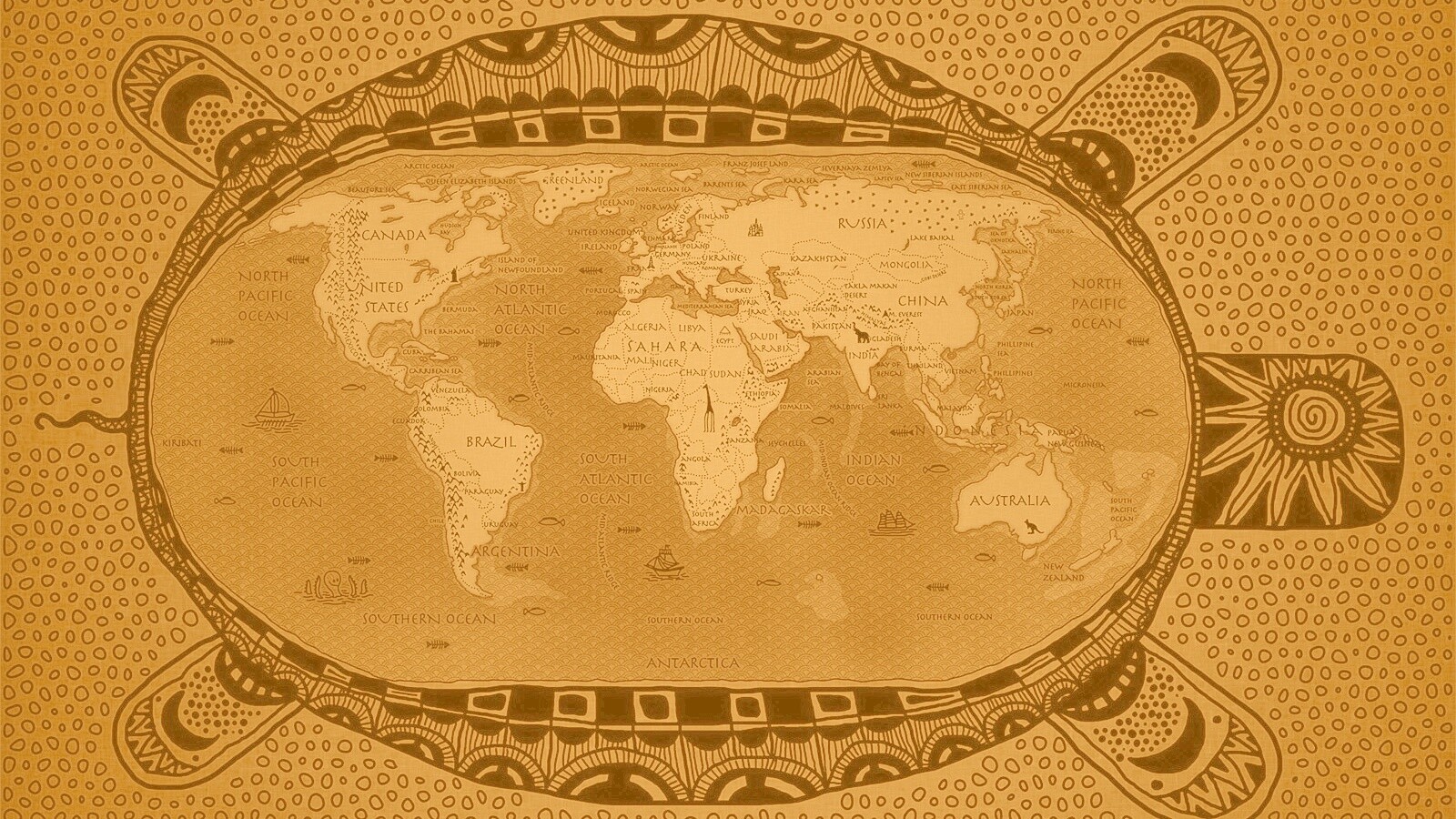 Карта мира на черепахе обои