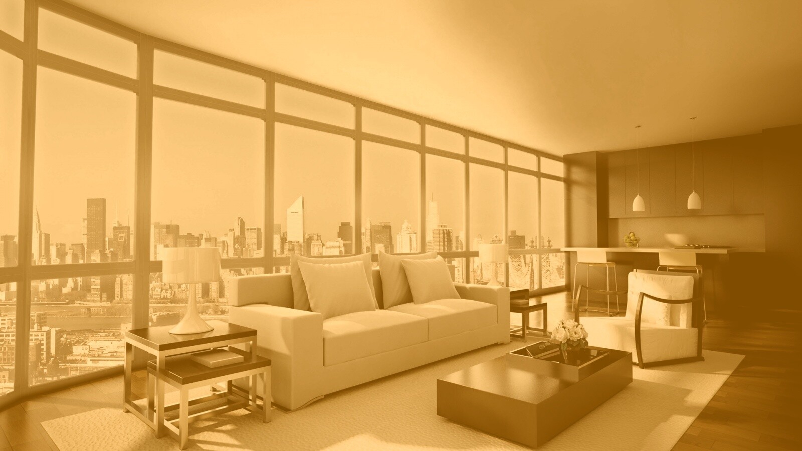 Квартира с видом на мегаполис обои