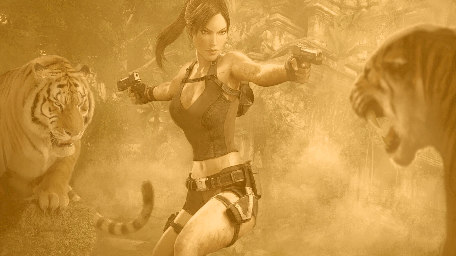 Лара Крофт протв тигров обои