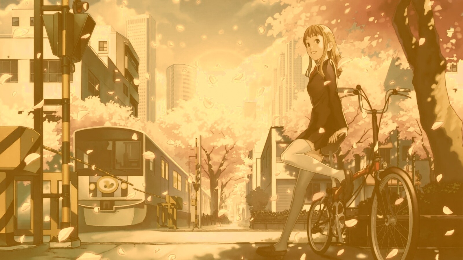Японская школьница на велосипеде обои