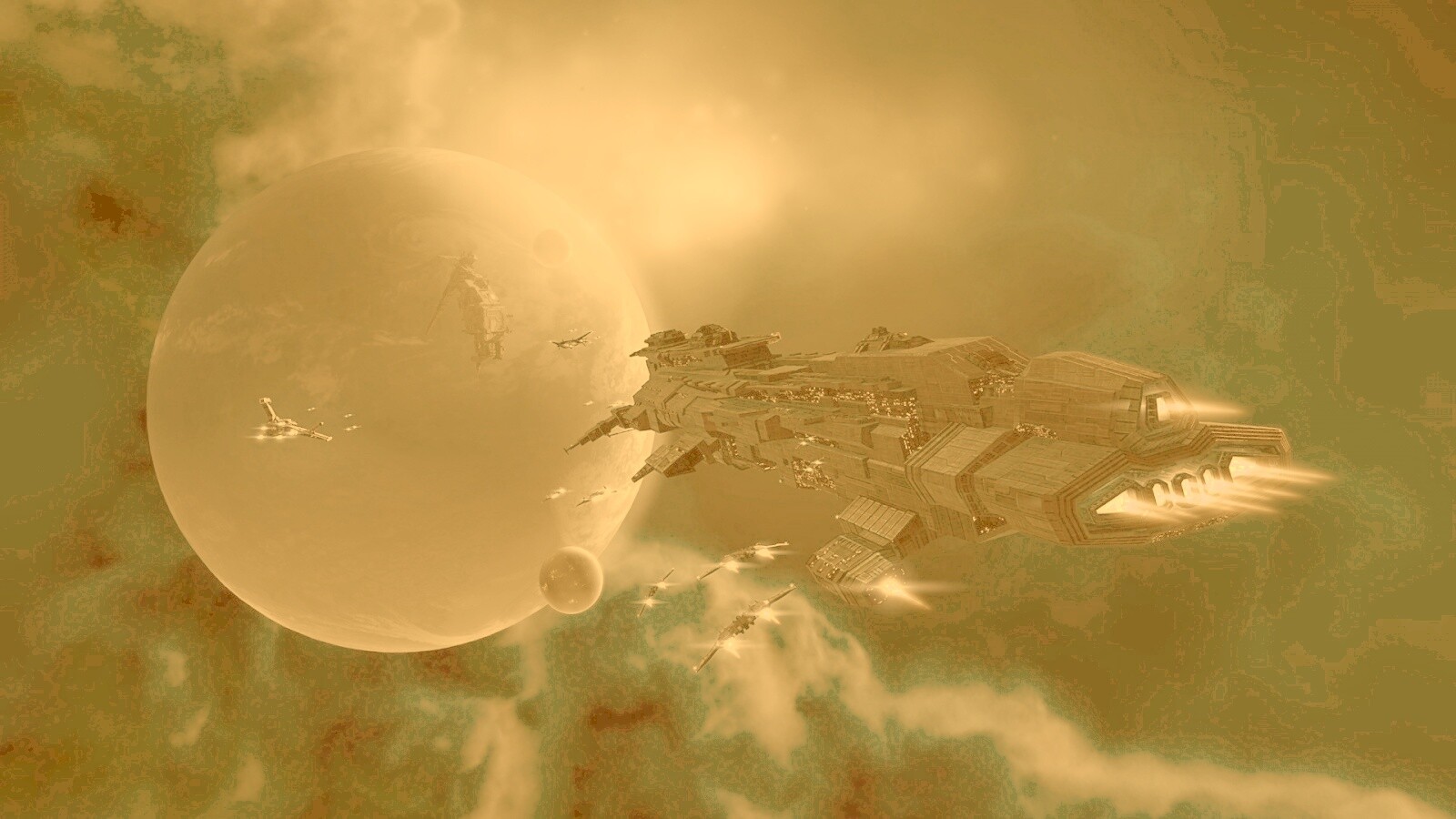 Космический флот атакует планету обои