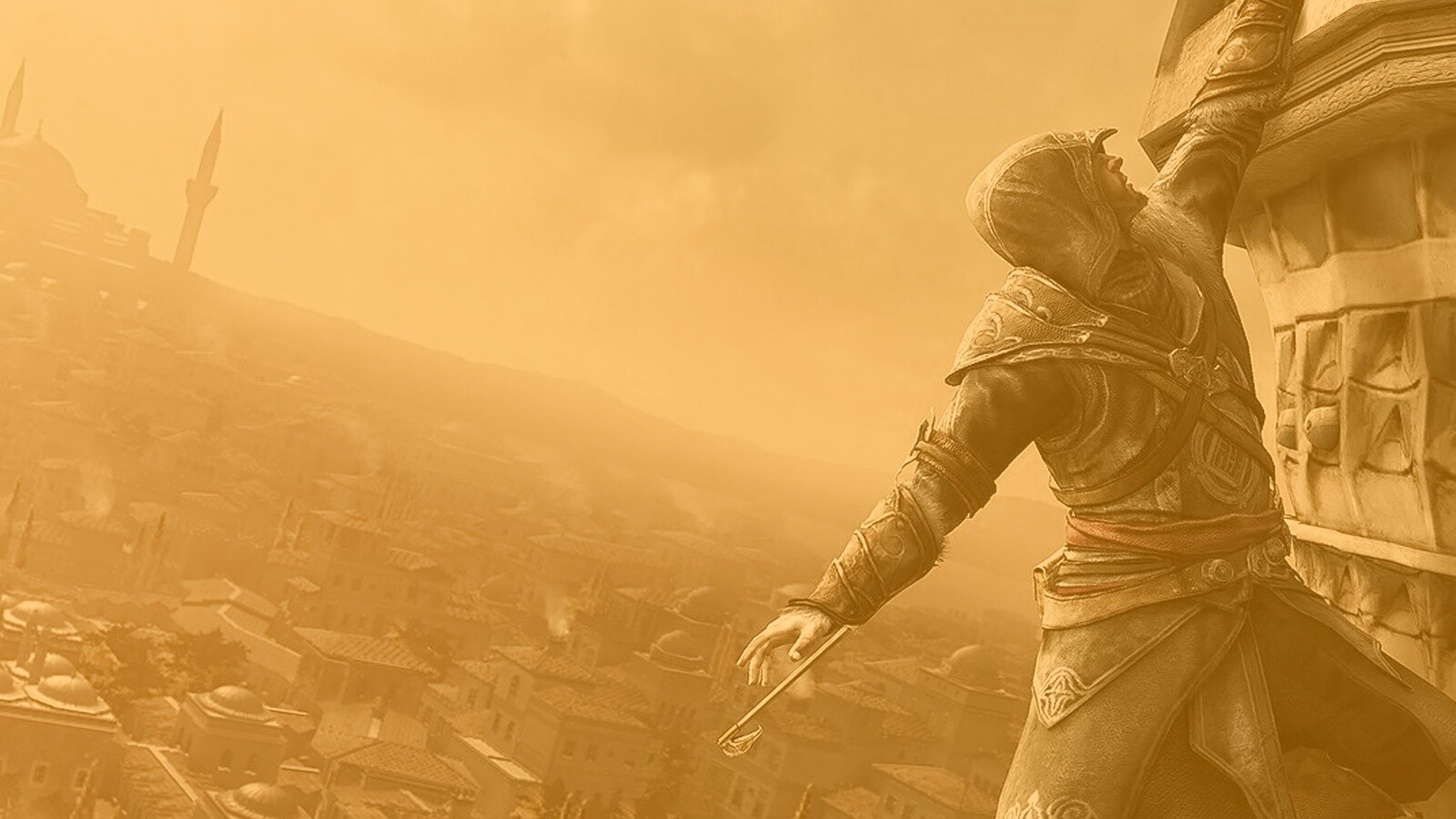 Ассасин лезет на башню обои