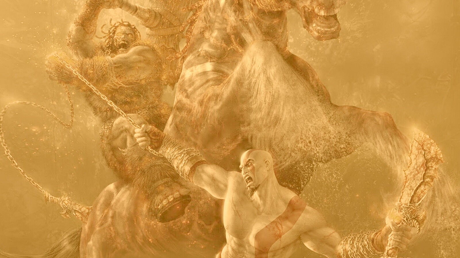 Кратос против огненного всадника обои