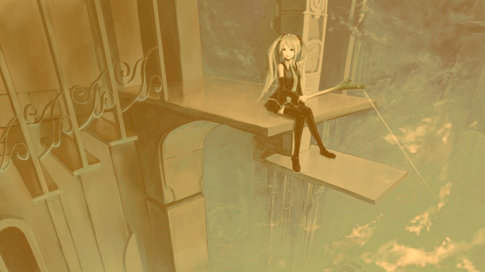 Хатсуне Мику с удочкой обои