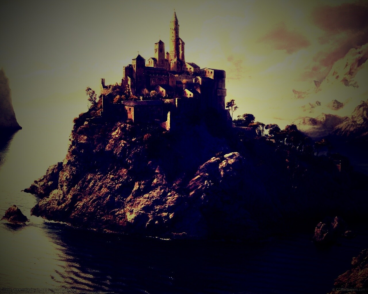 Замок на скале обои