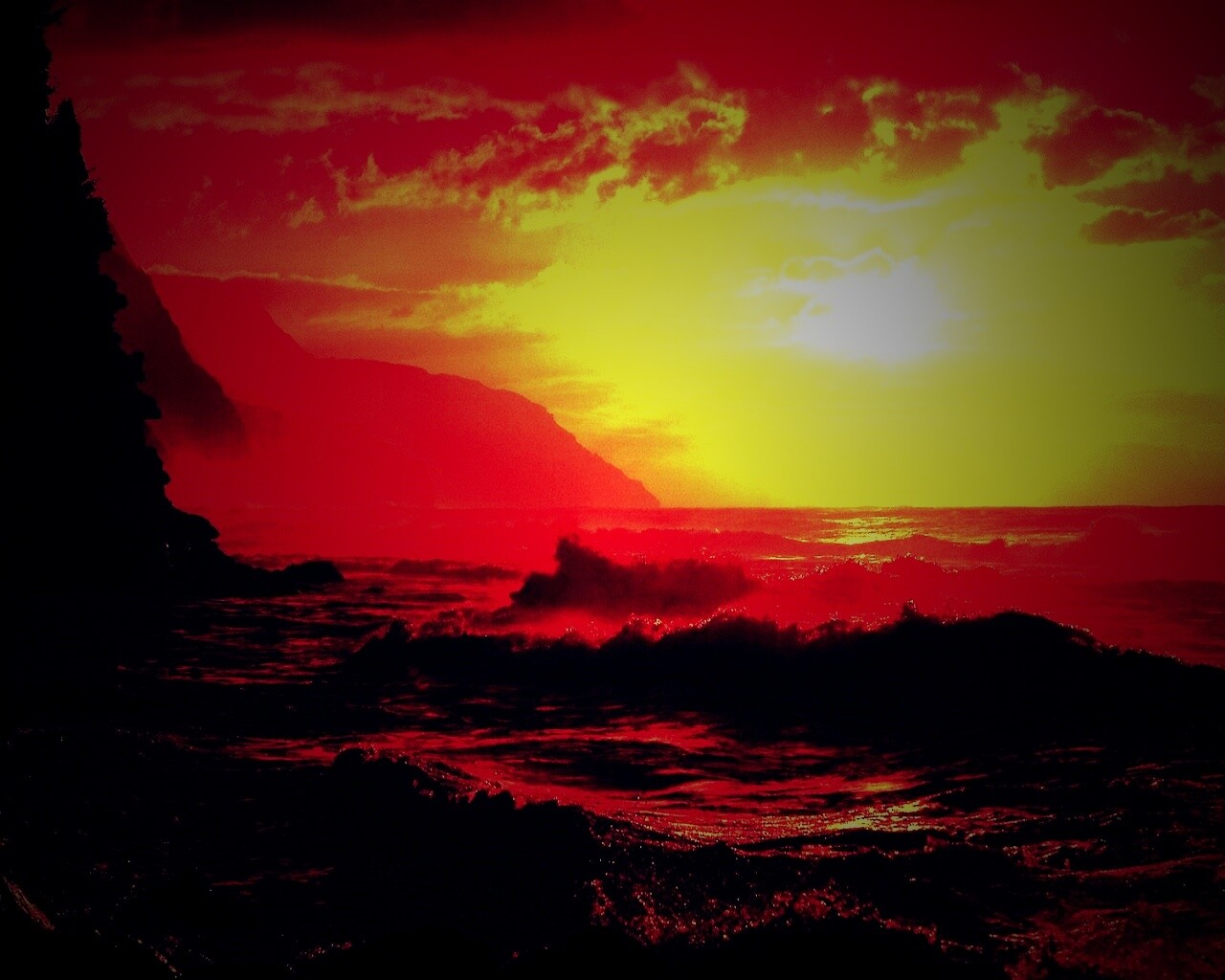 Волны на закате обои