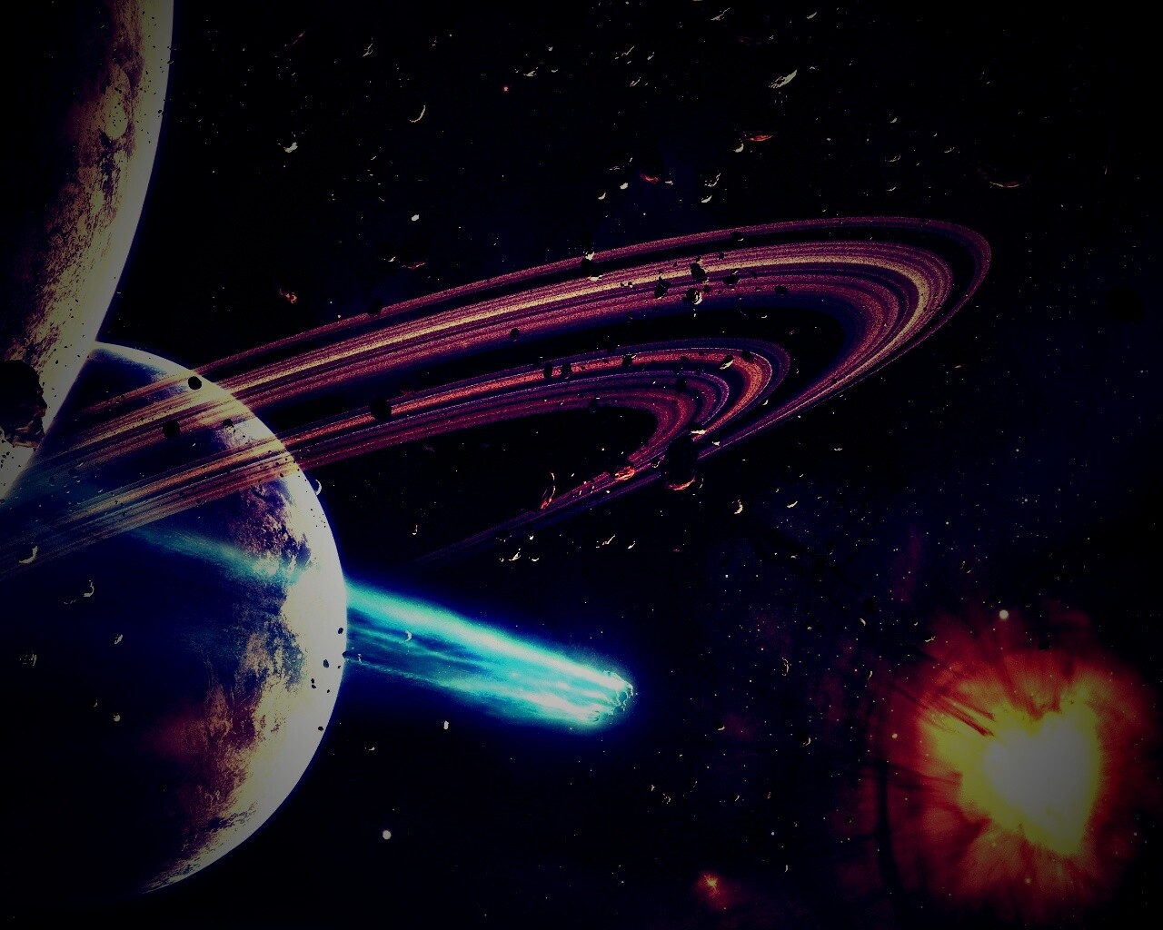 Голубой метеорит и туманность в виде сердца обои