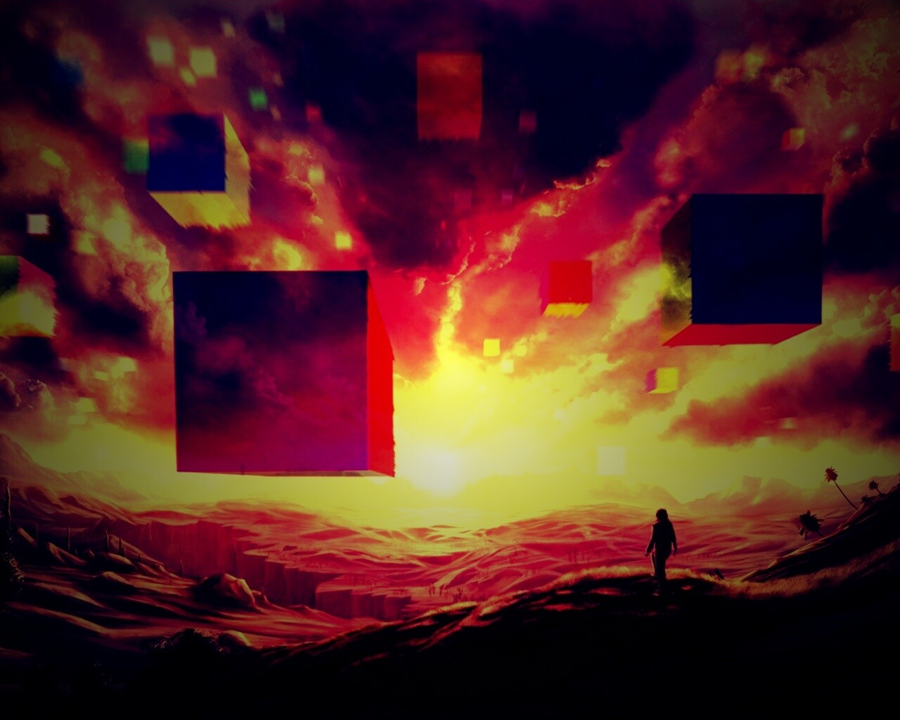 Кубы в небе обои