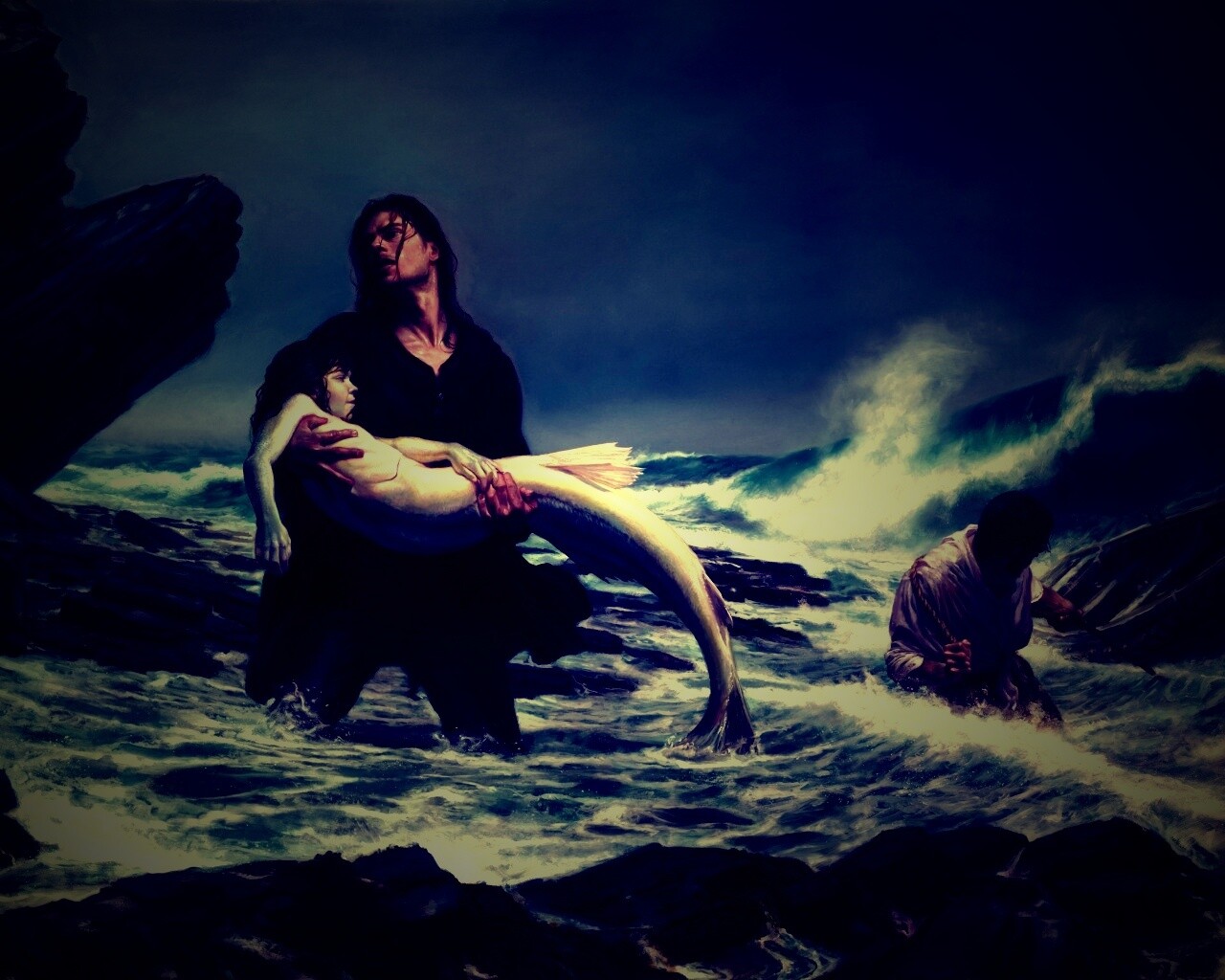 Рыбаки спасают русалку обои