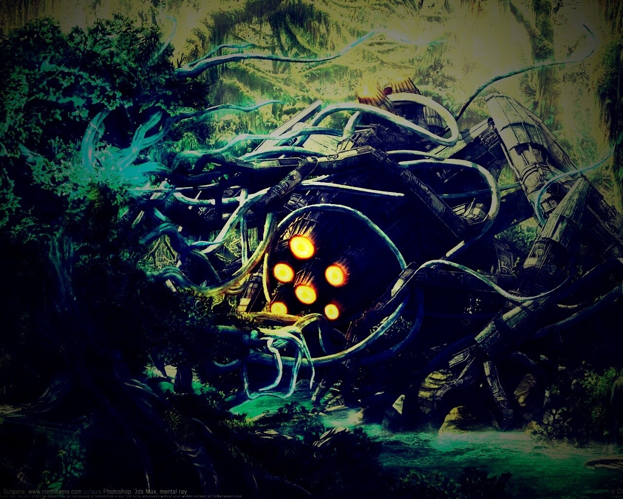 Космический корабль в джунгялх обои