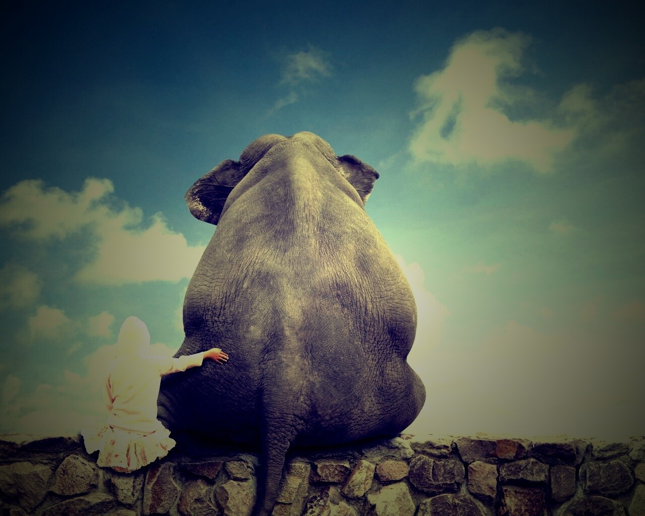 Девочка и слон обои