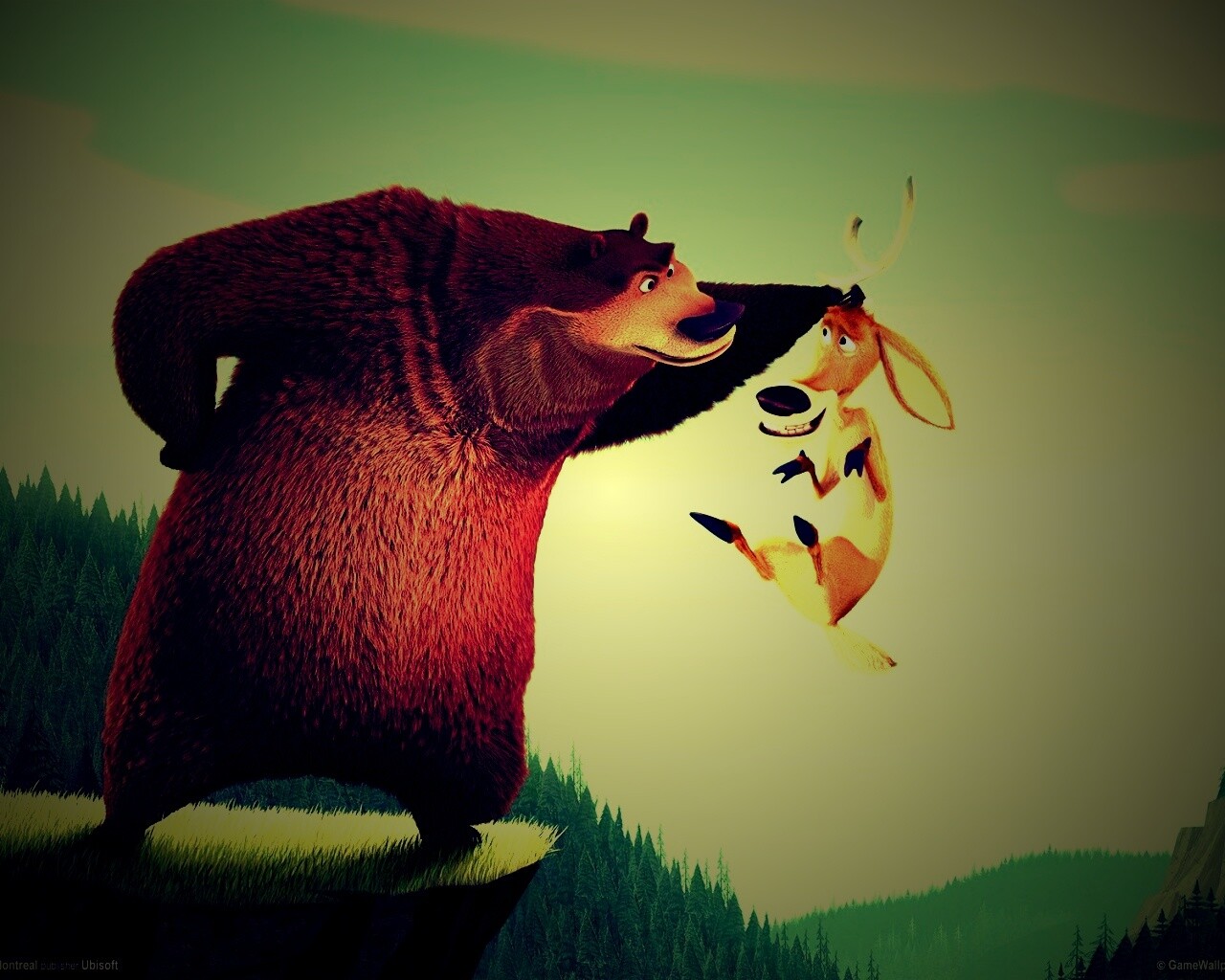 Медведь прессует оленя обои