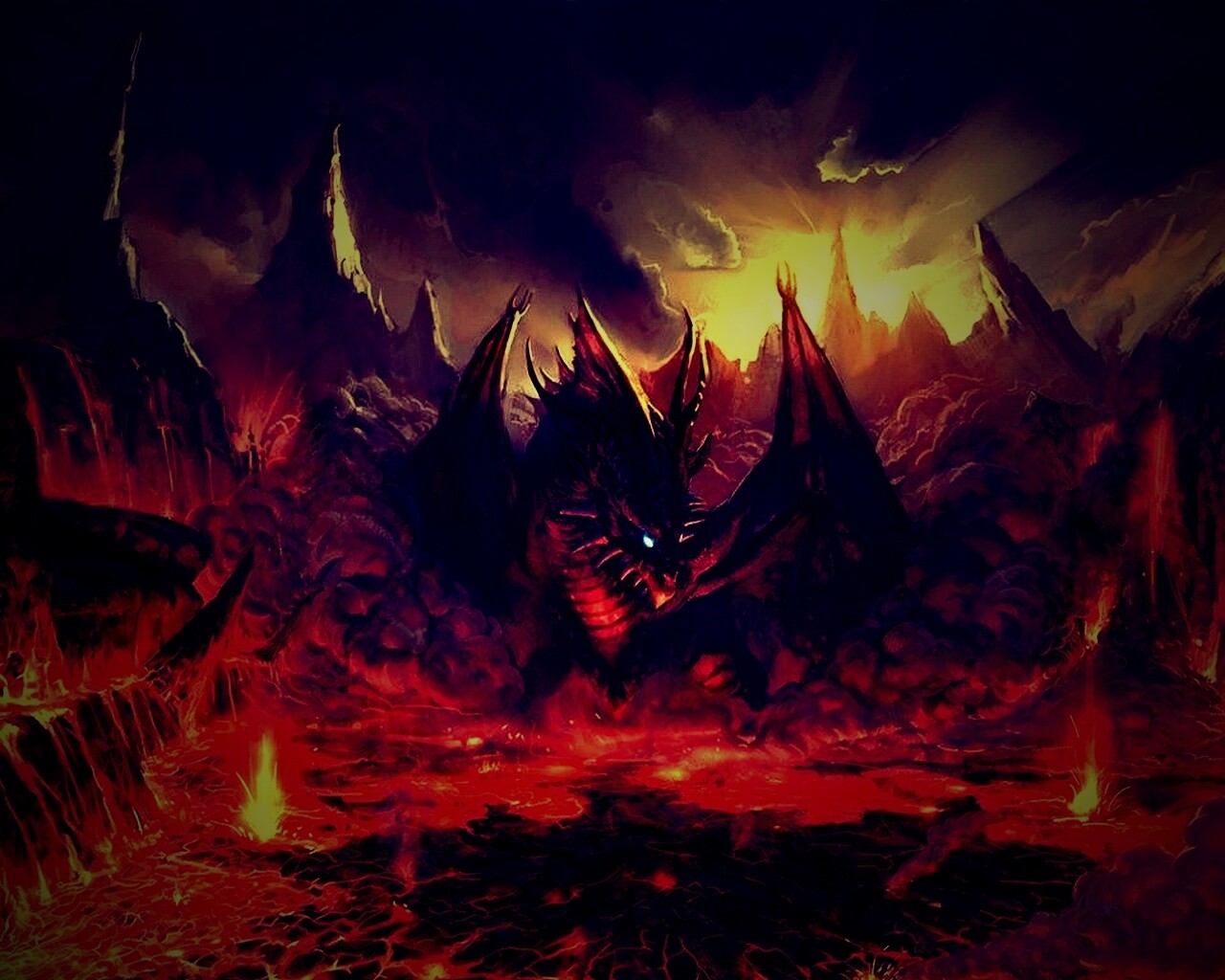 Дракон в лаве обои