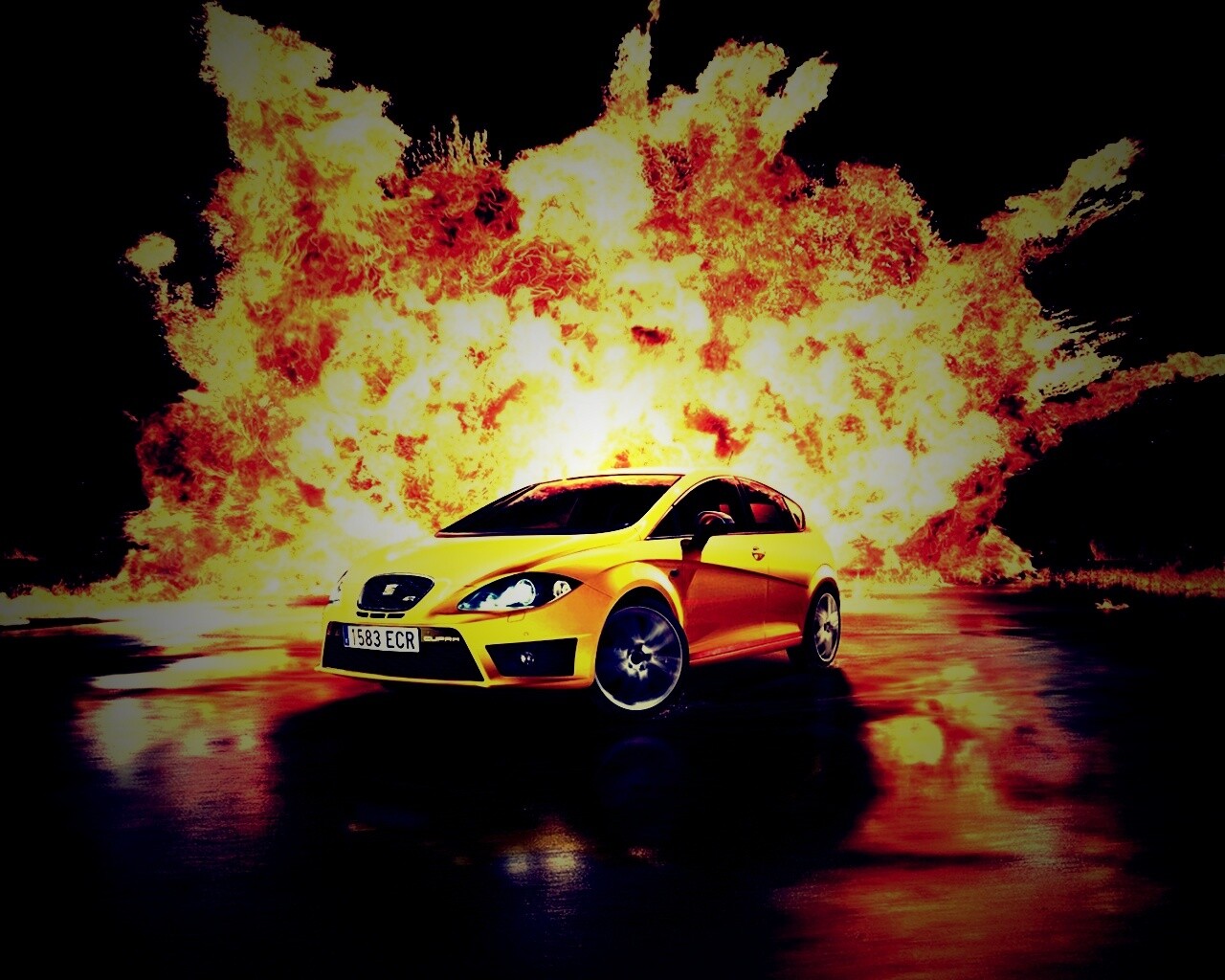 Желтый Леон на фоне взрыва обои