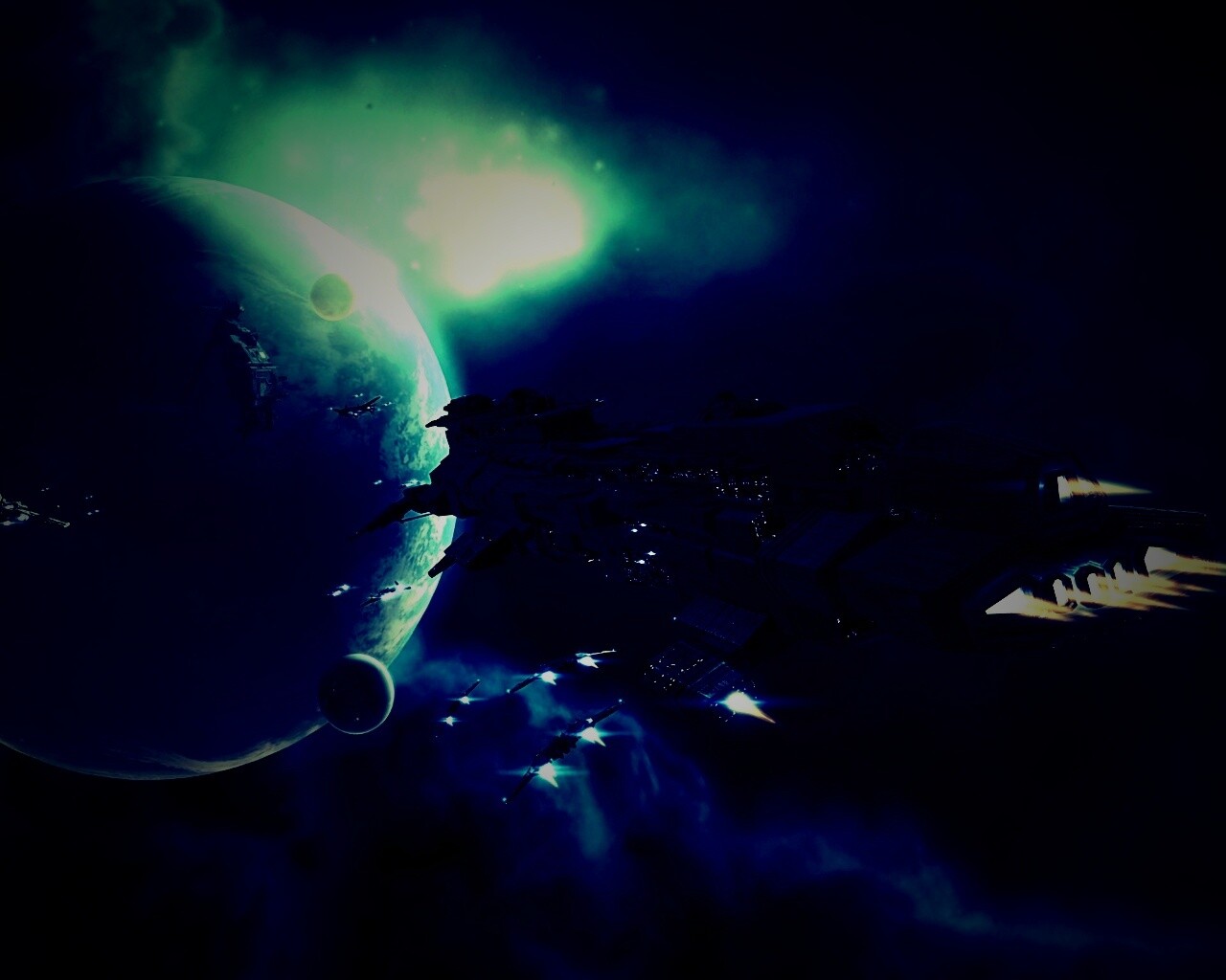 Космический флот атакует планету обои