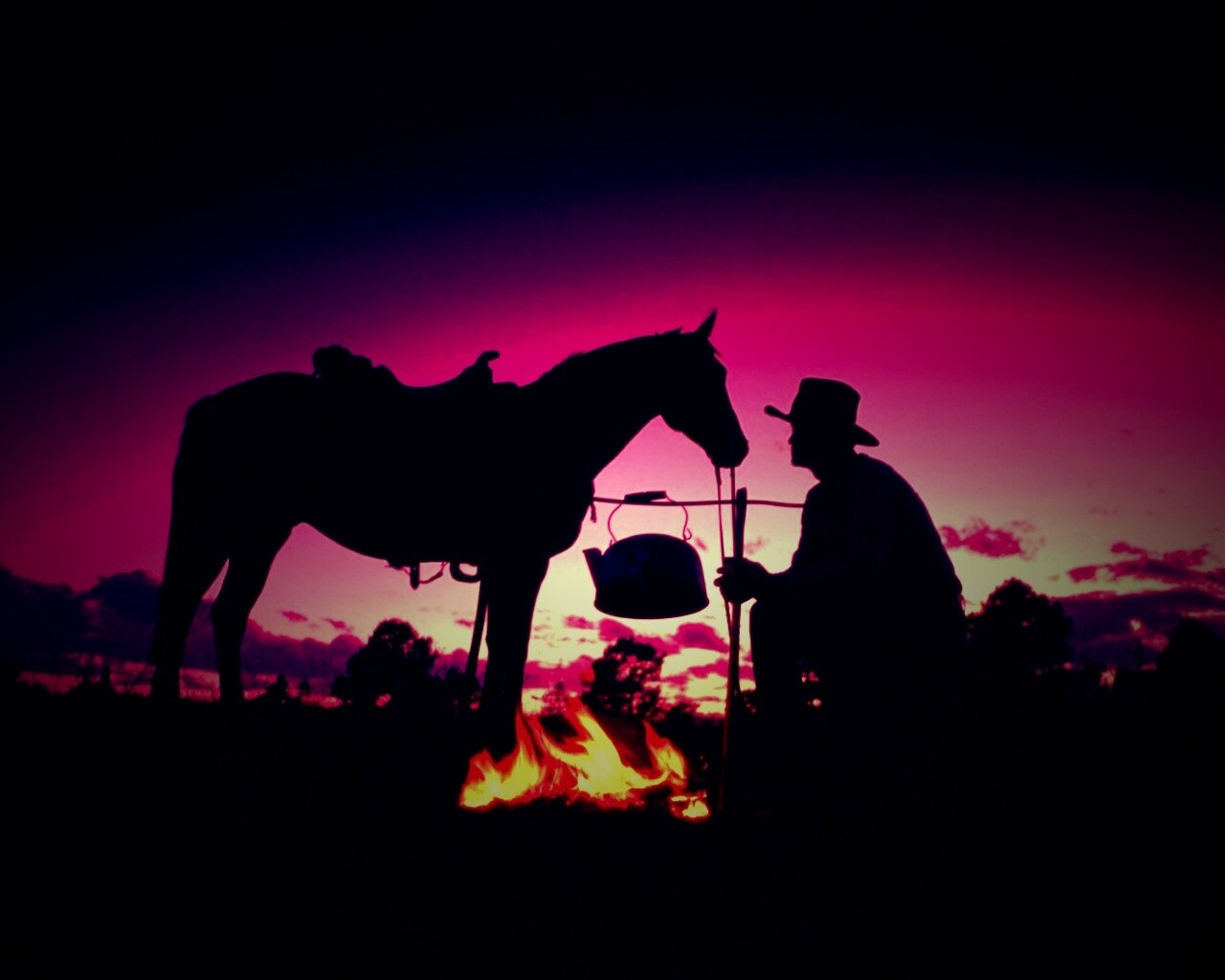 Ковбой на привале обои