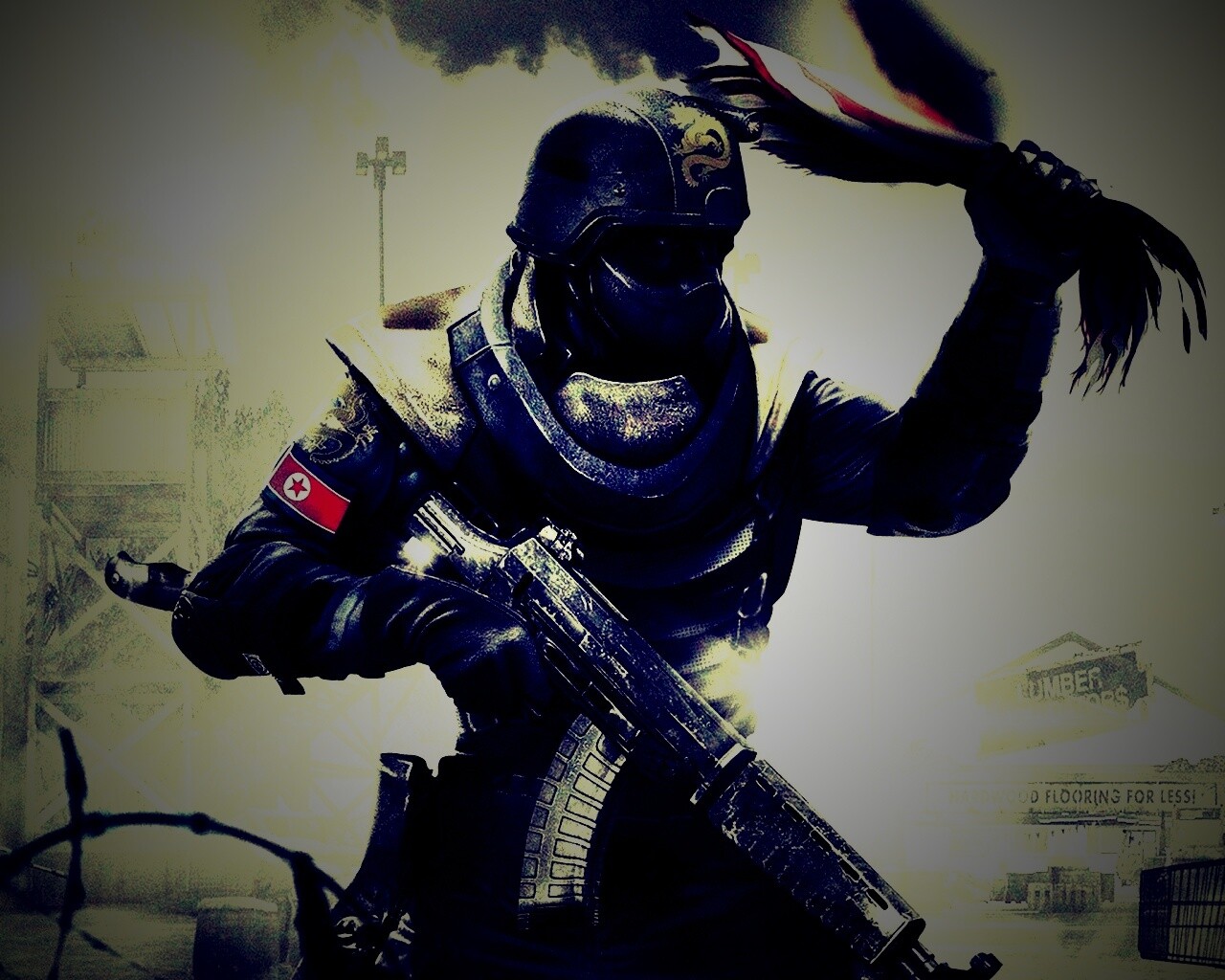 Китайский солдат жжет американский флаг обои