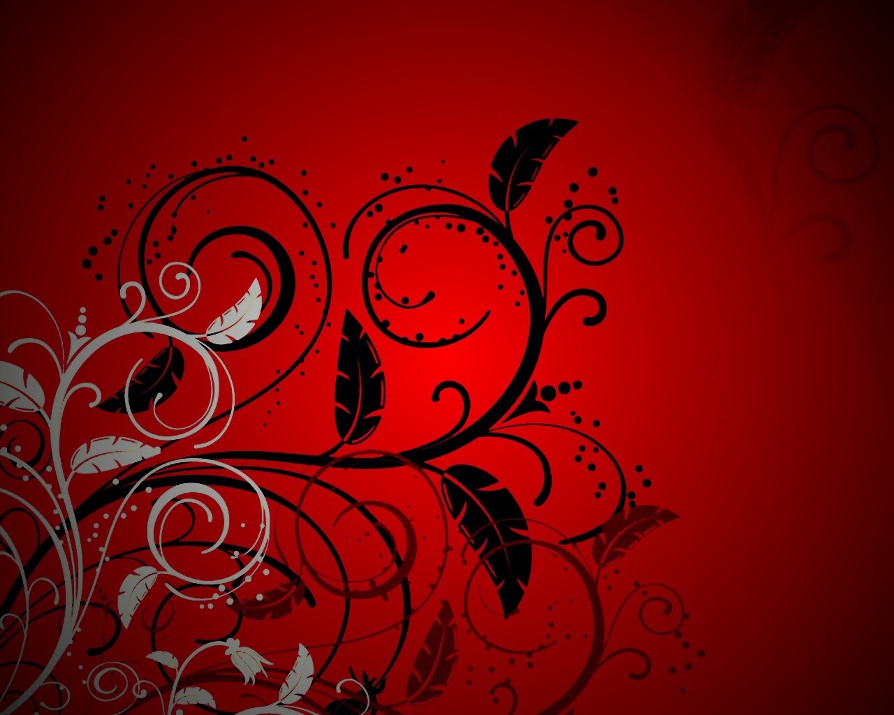 Черно-белые листики на красном фоне обои