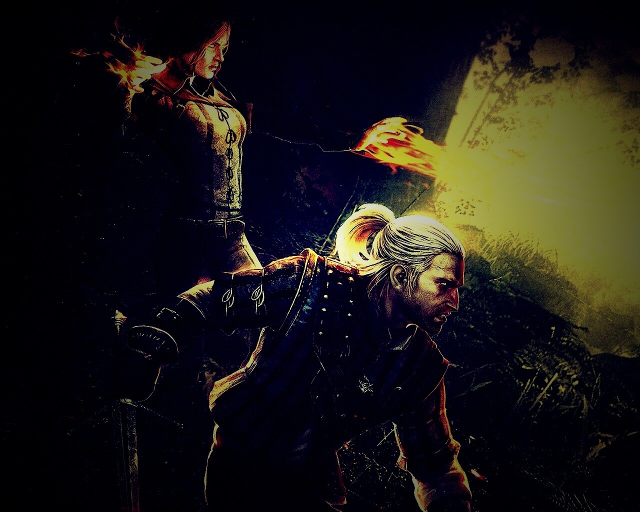 Геральт и Трисс в бою обои