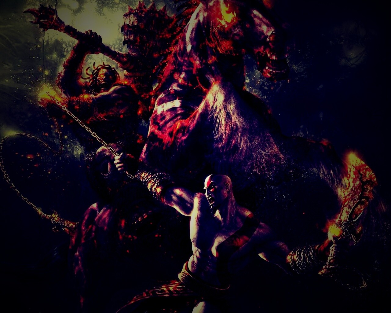 Кратос против огненного всадника обои