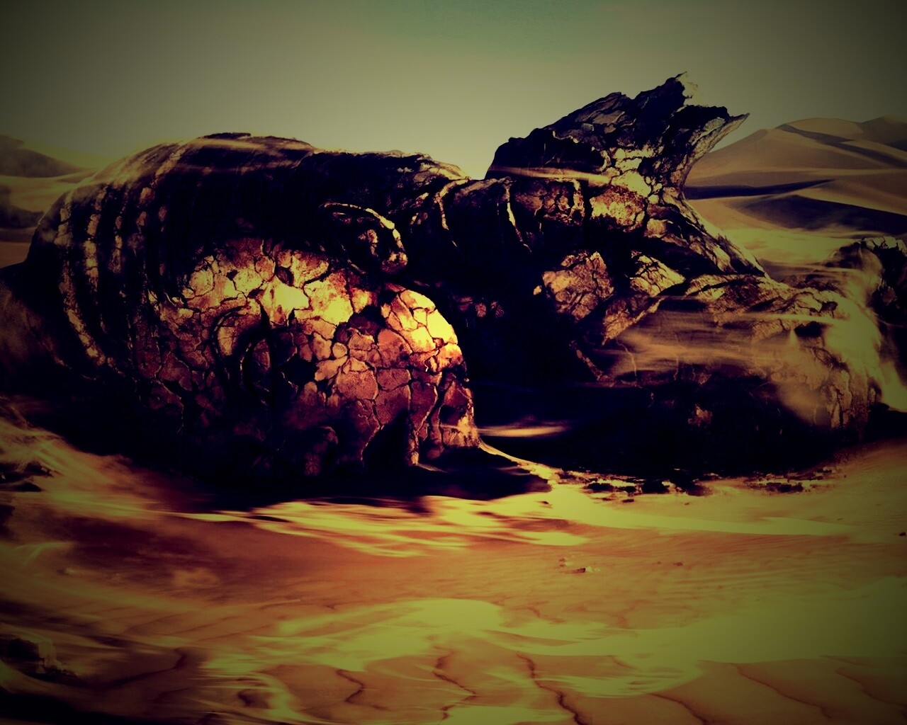 Развалины статуи в пустыне обои