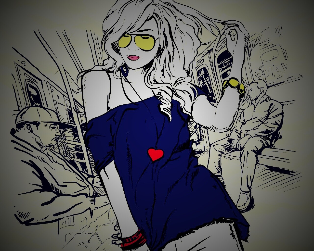 Стильная девушка в метро обои