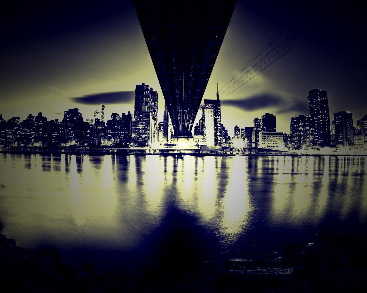 Вид на Остров Рузвельта из-под моста Квиснборо обои