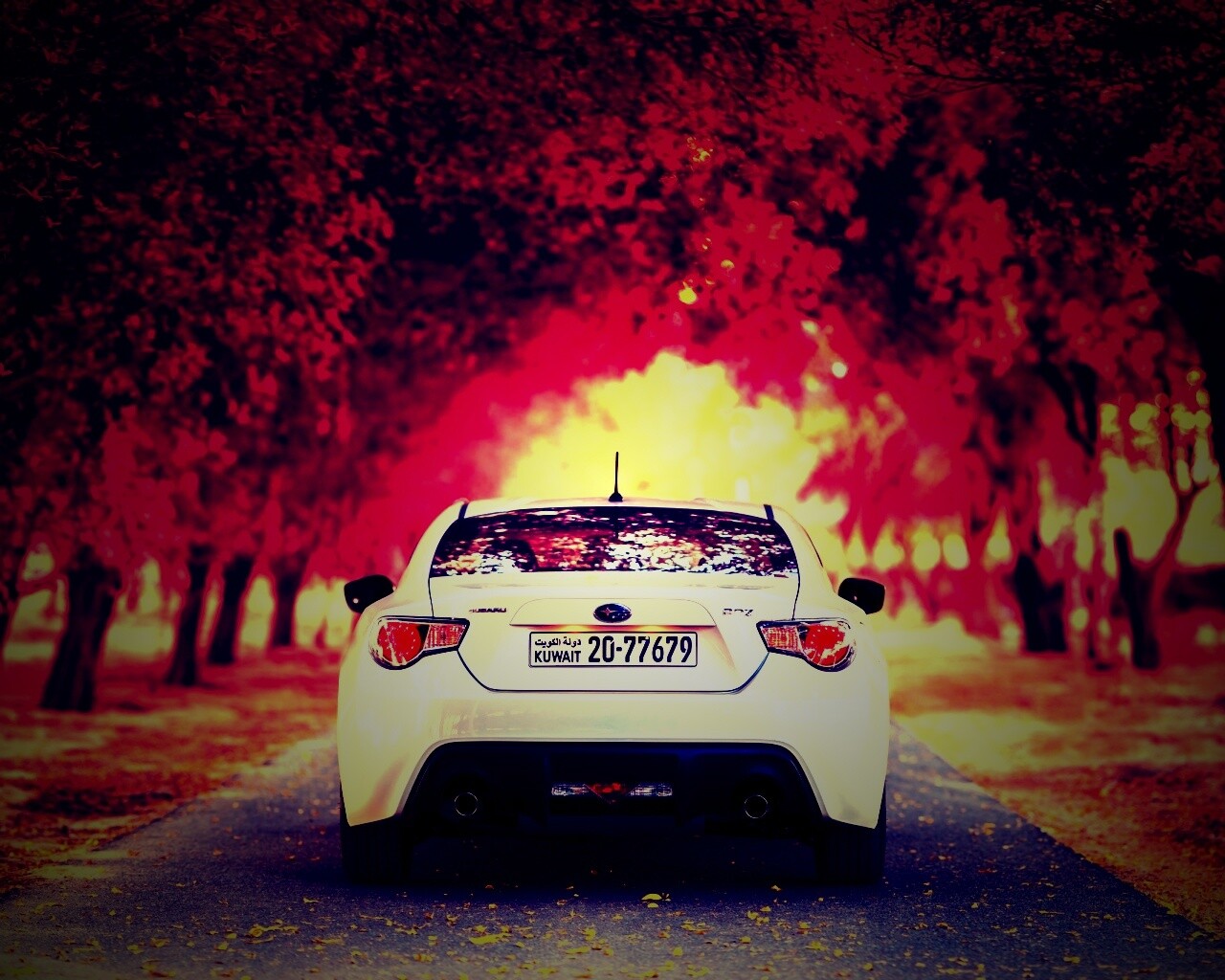 Субару на осенней дороге обои