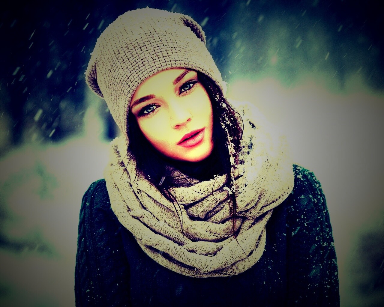 Девушка в снегопад обои