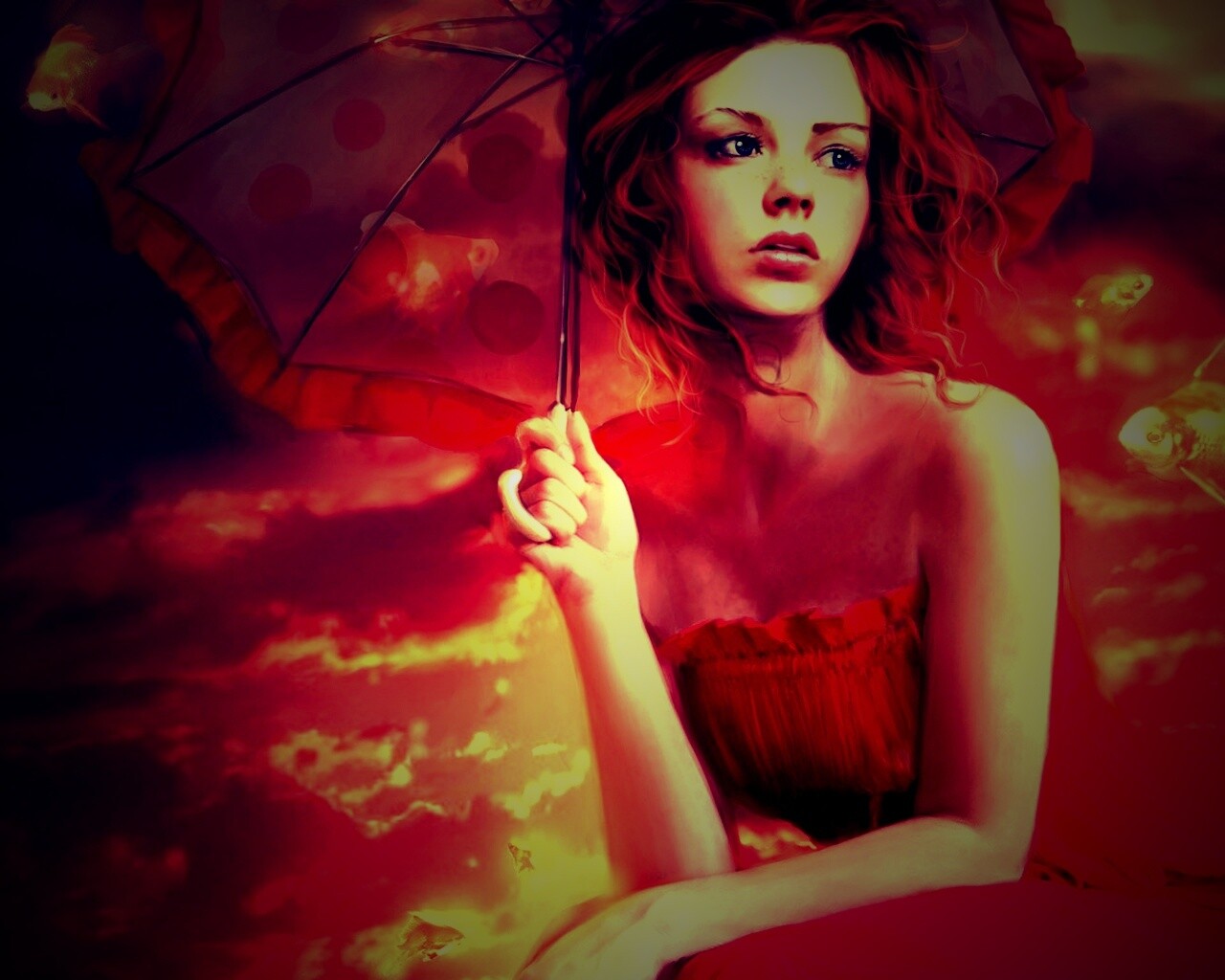 Девушка с зонтиком обои