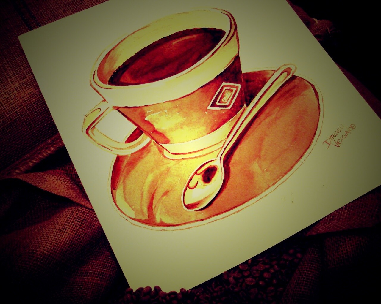 Нарисованная чашка кофе обои