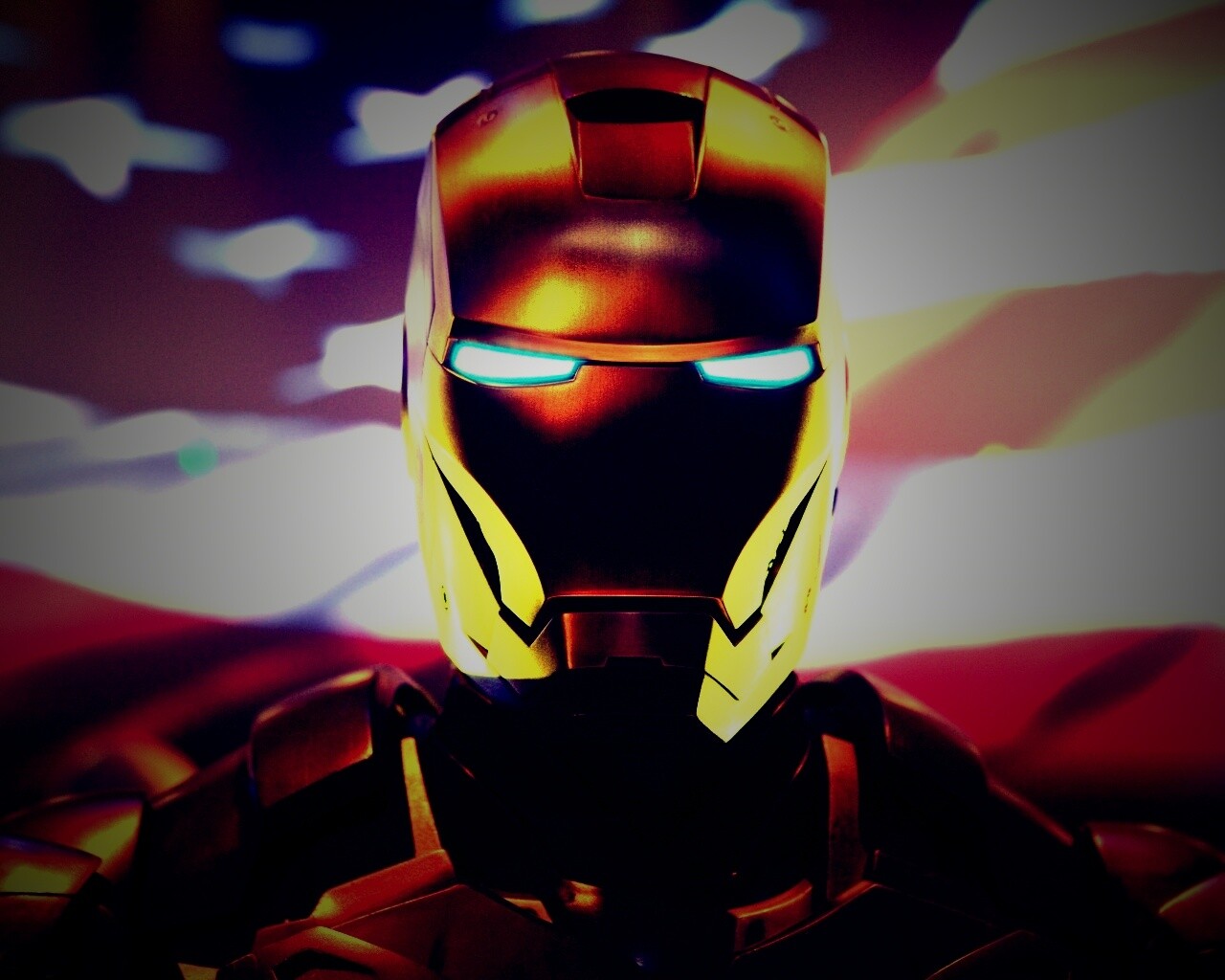 Железный человек на фоне американского флага обои