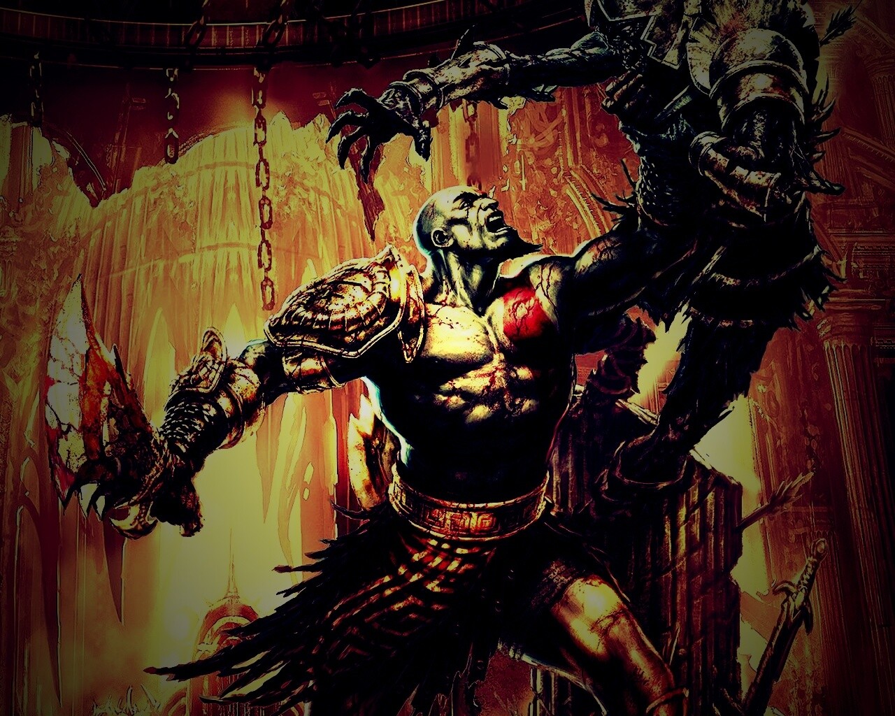 Кратос с мечем обои