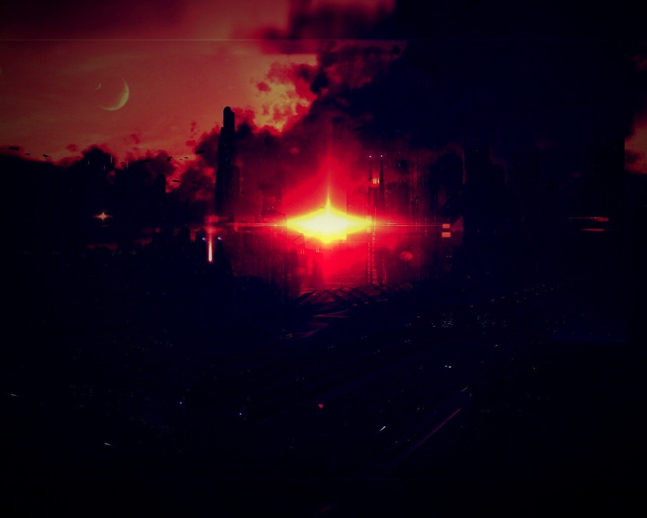 Закат в инопланетном городе обои